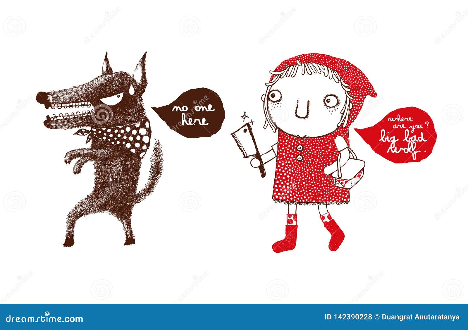 Red Riding Hood And The Big Bad Wolf Revenge Of The Red Riding Hood Wolf Hide And Seek Vector Stock Vector Illustration Of Girl Animals