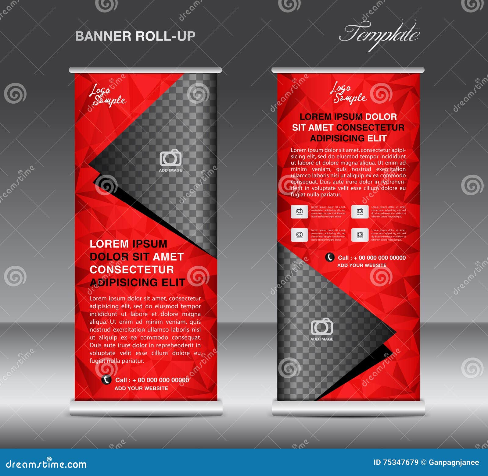 Red Roll Up Banner Template Vector Stand Flyer Design 