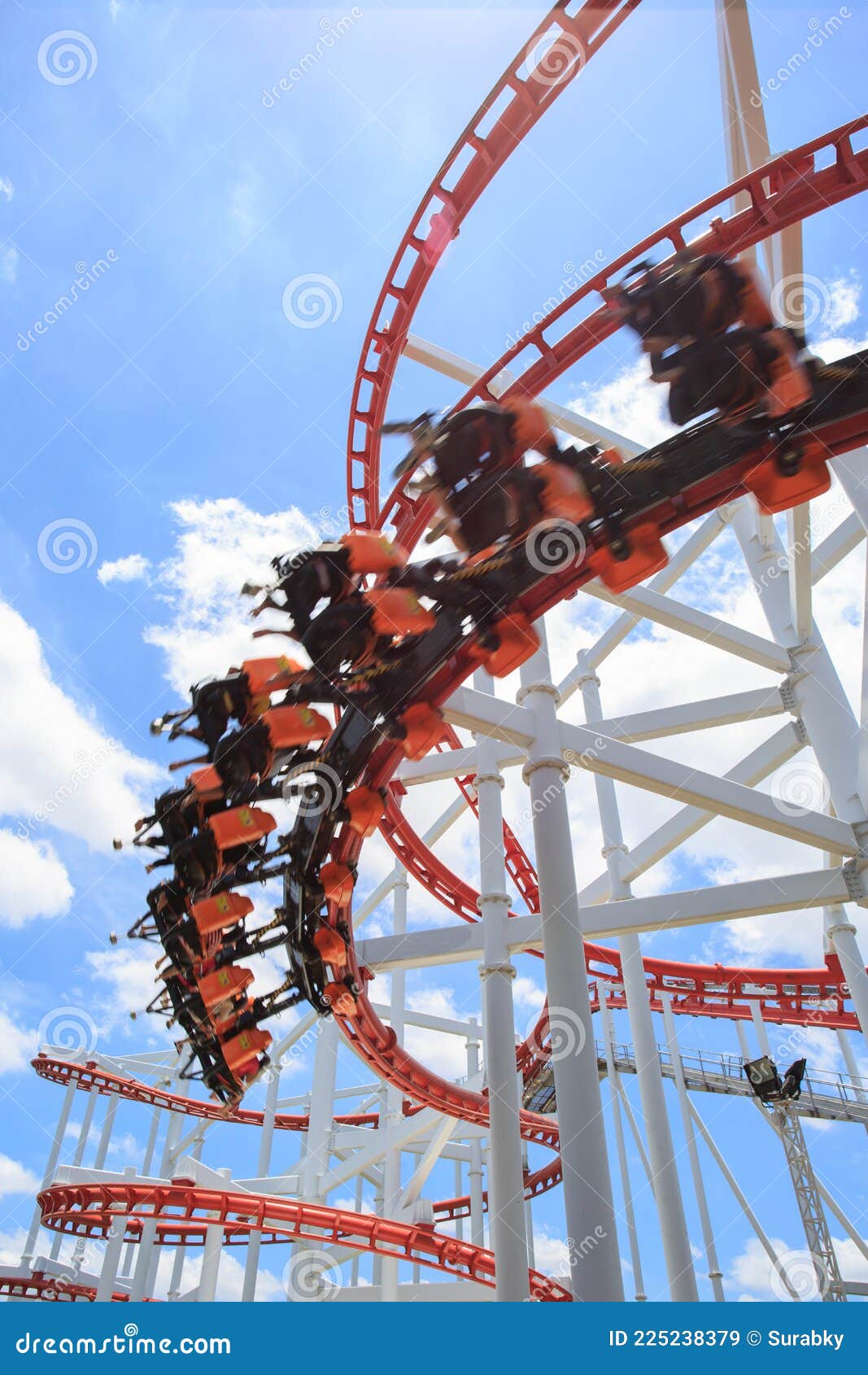 Red Roller Coaster Rail with Blue Sky in Background Stock Image - Image ...
