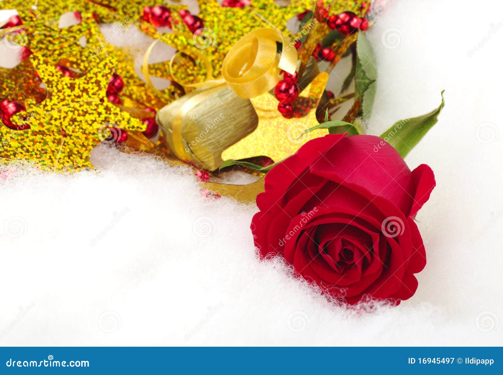 Red Rose with Christmas Decoration Stock Image Image of wool, focus