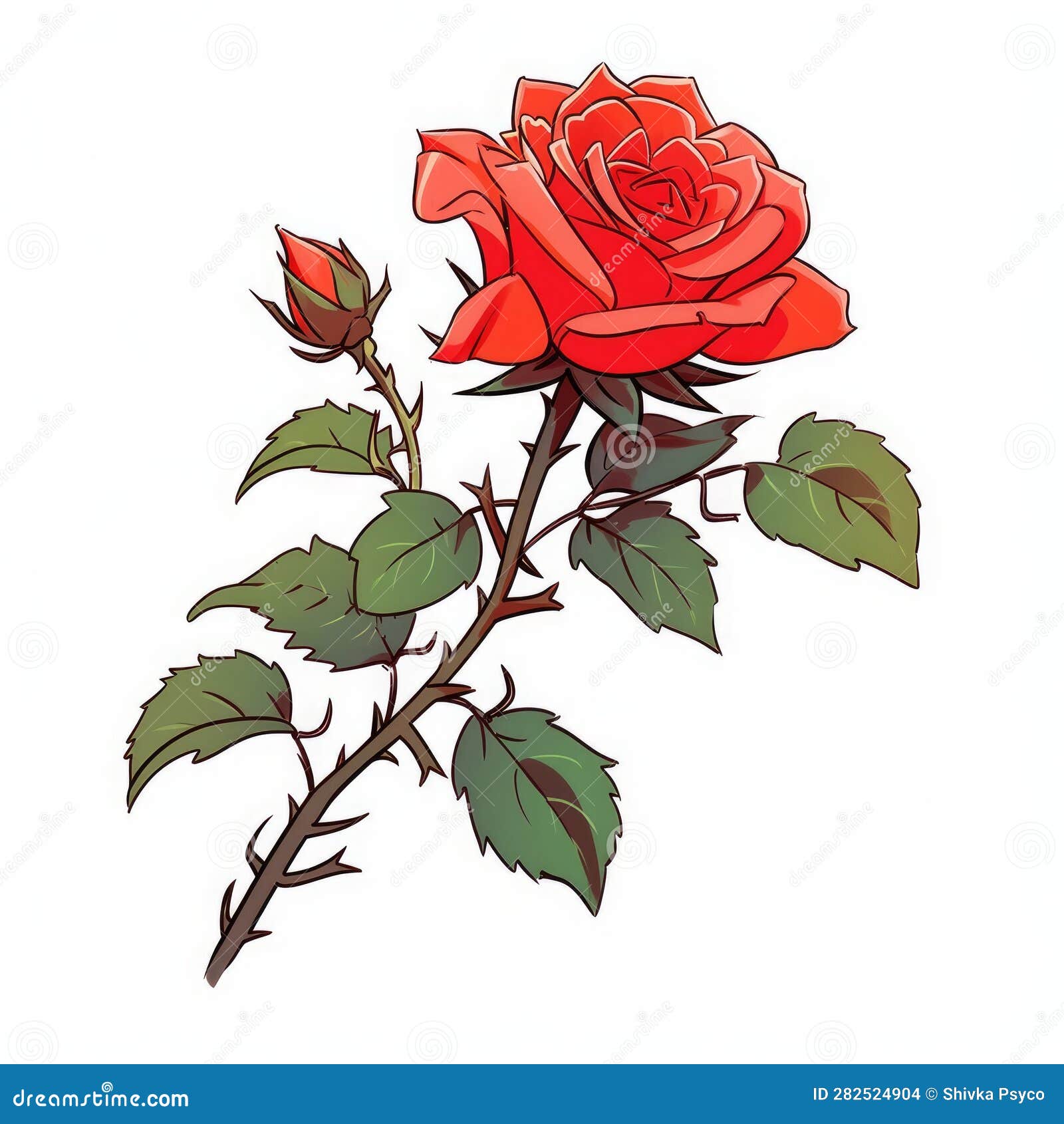 Red Rose Cute Clipart on White Background Stock Illustration