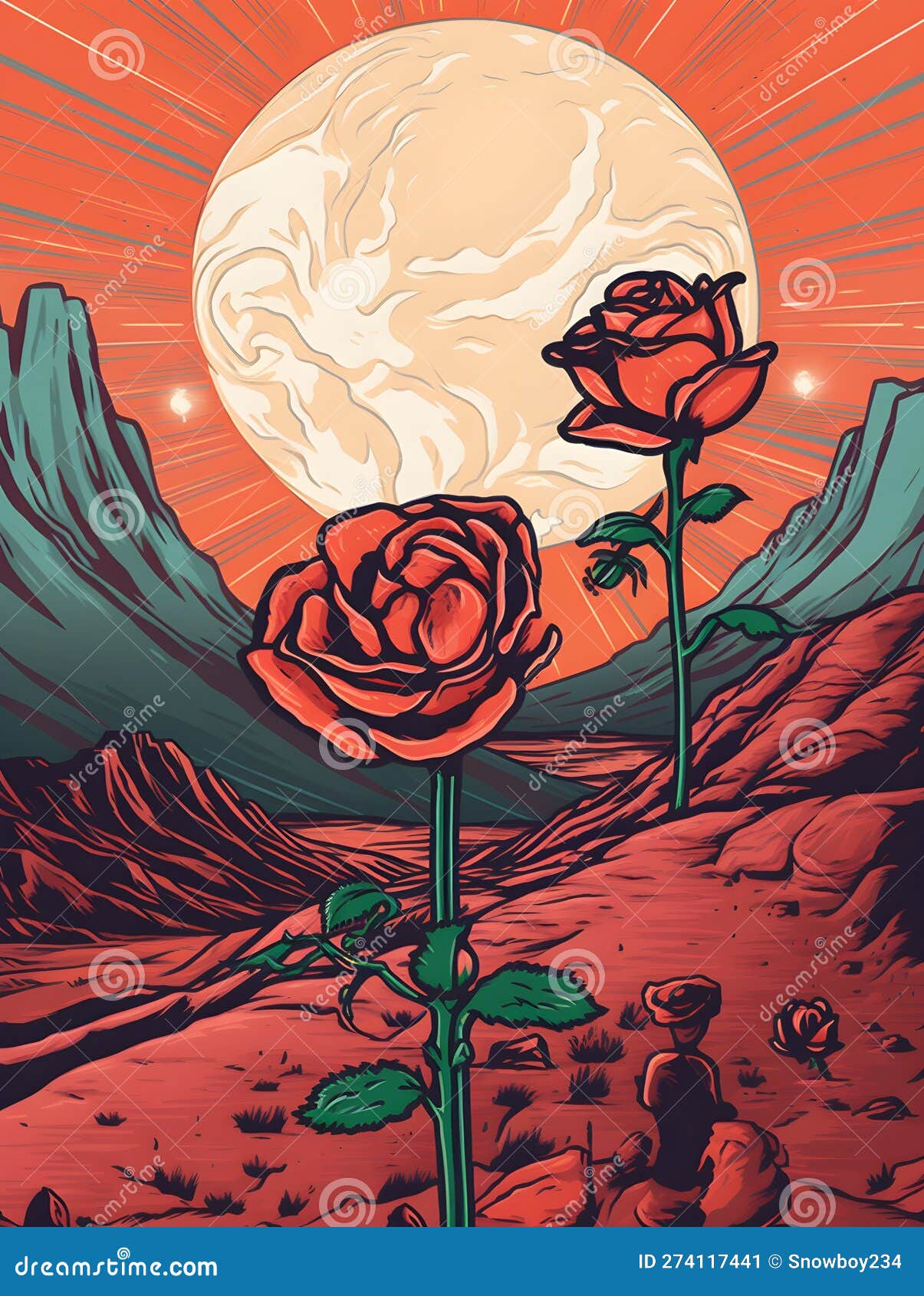 red rose flower on planet of mars, ray bradbury martian chronicles. generative ai