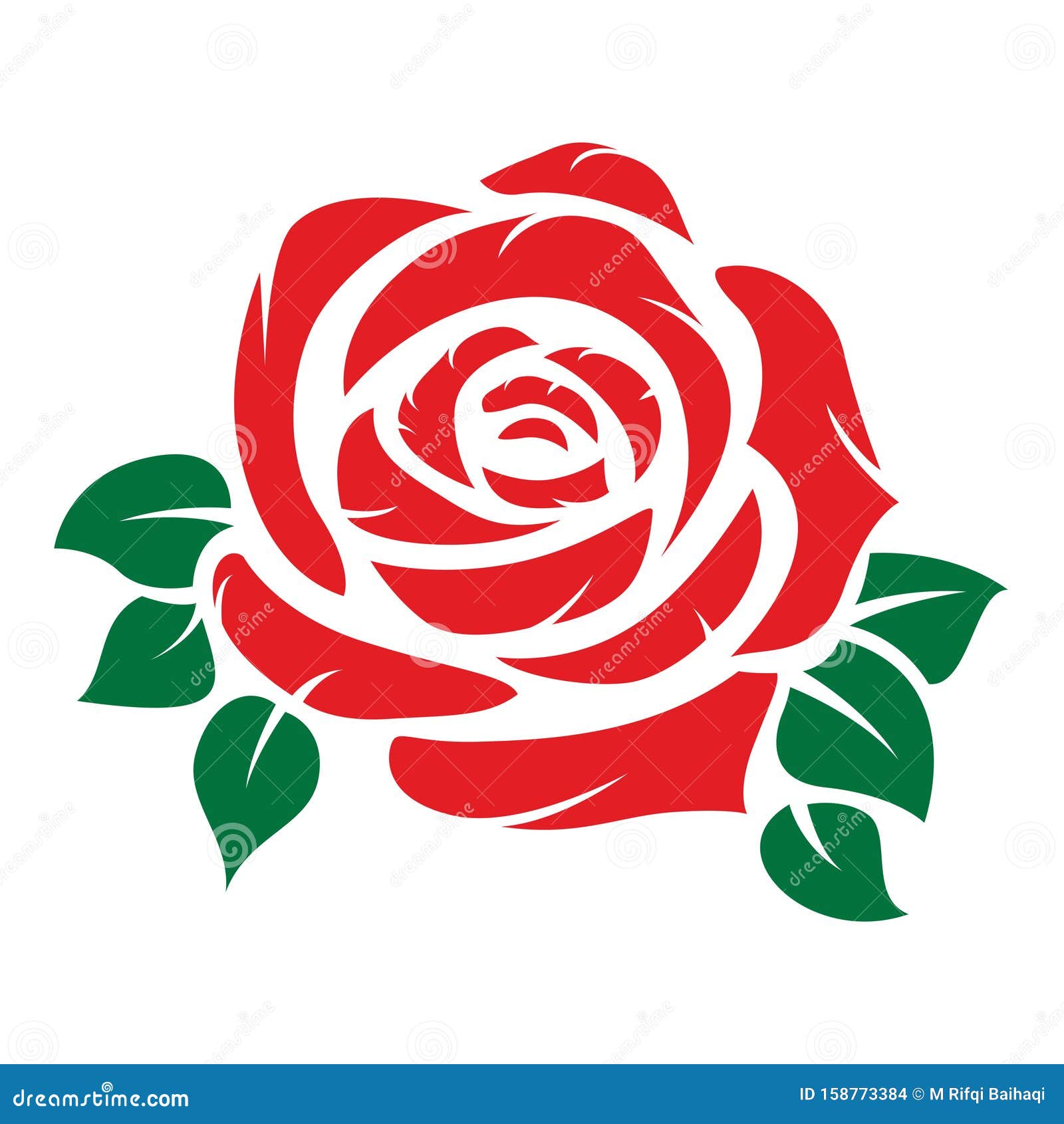 Red Rose with the Green Leaf Simple Vector Stock Vector - Illustration