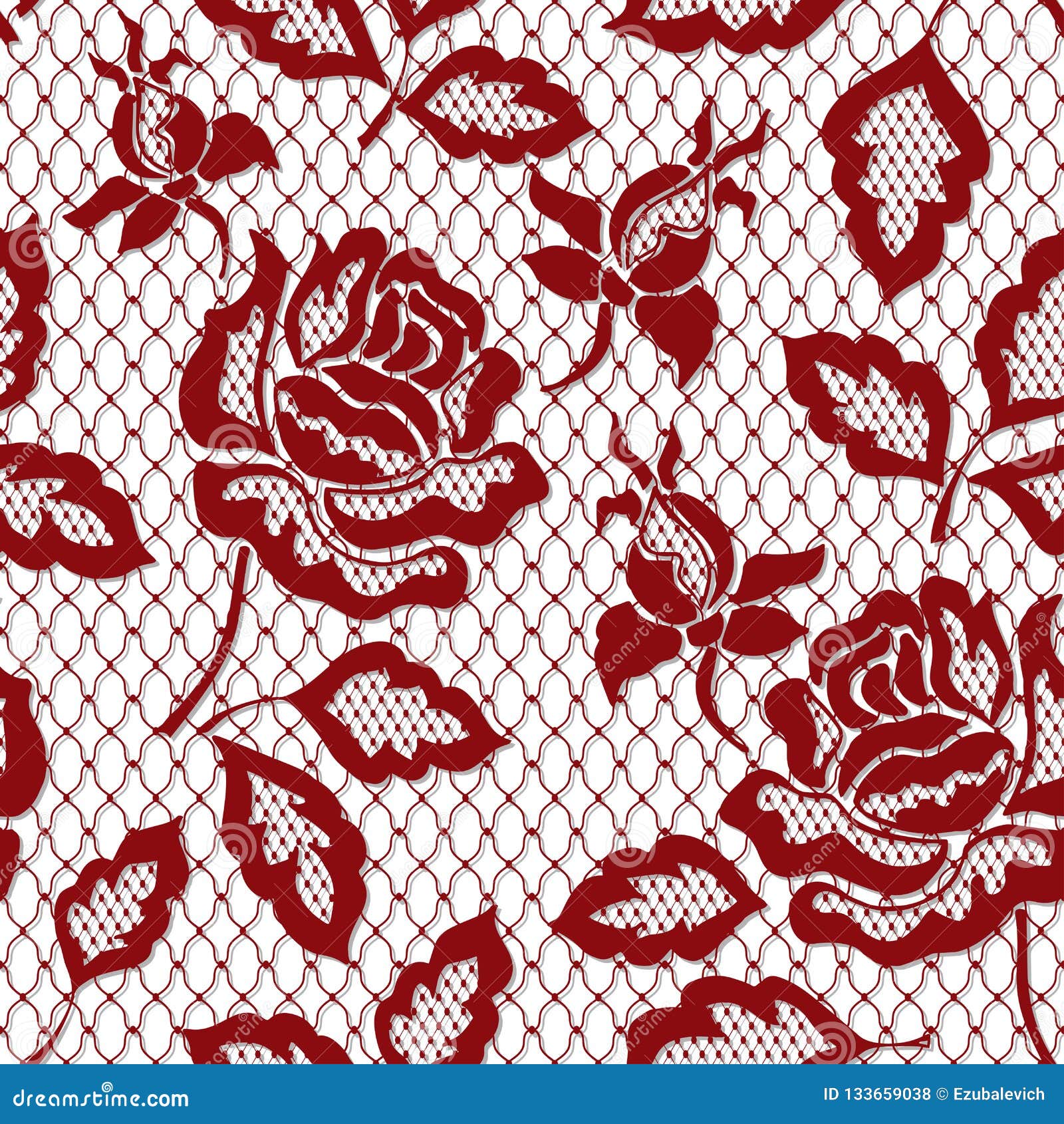 Red Rose Seamless Lace Pattern with Rose on Transparent Background ...