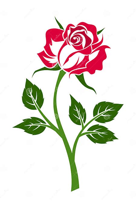 Red rose with stem. stock vector. Illustration of stem - 32718419