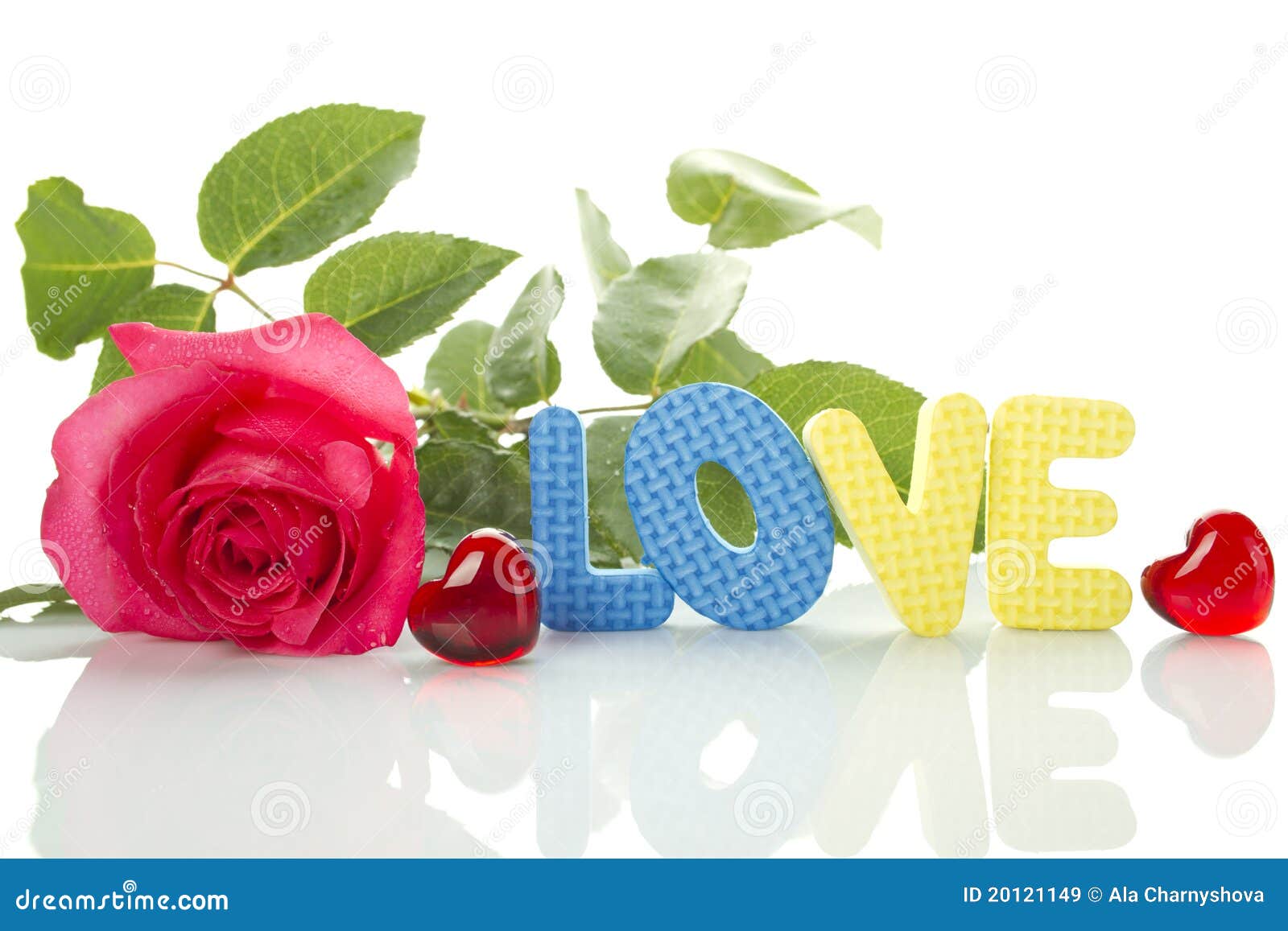 Red Rose and the Text of LOVE Stock Image Image of horizontal