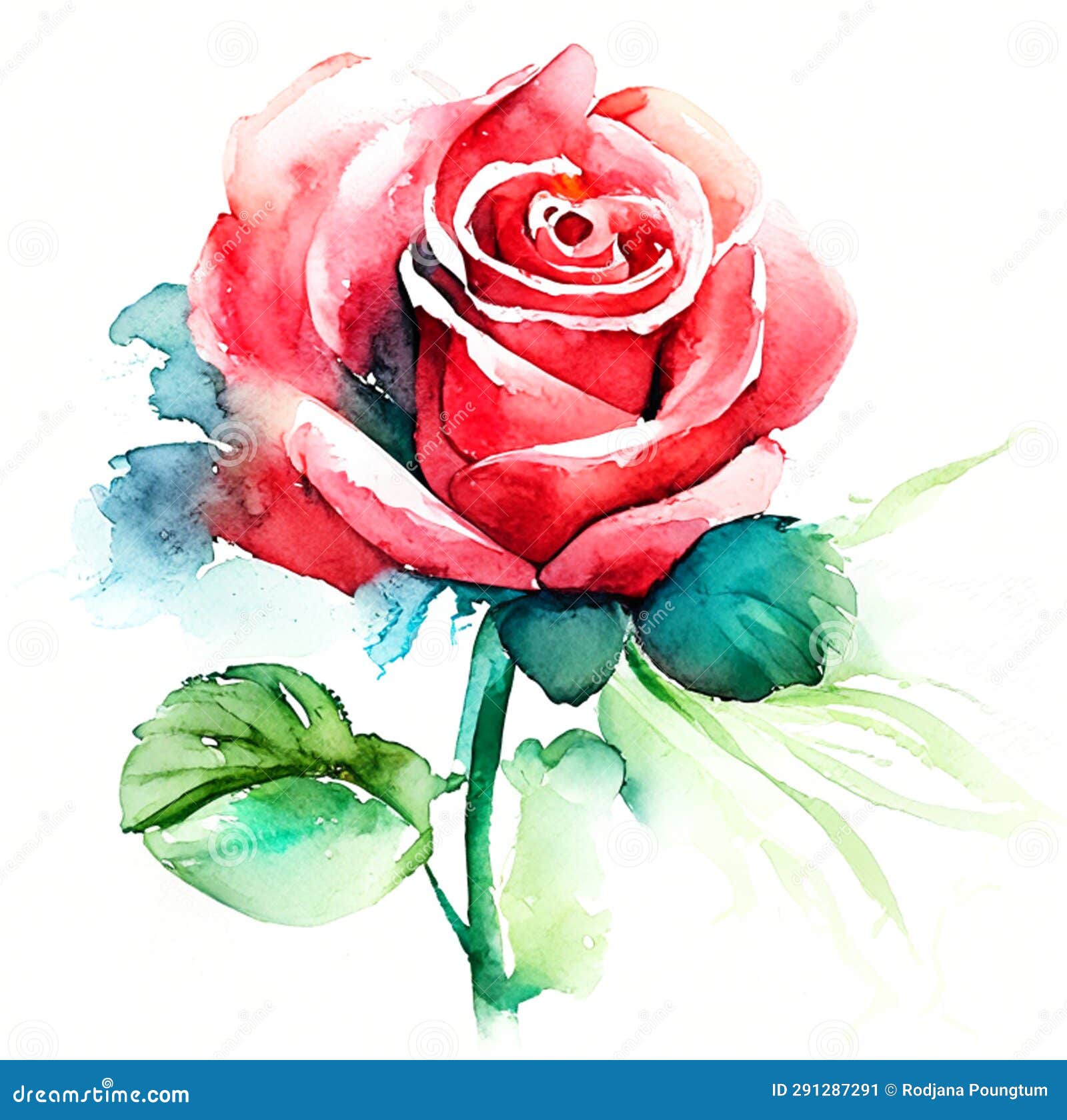 A Red Rose Watercolor Painting by AI Generator Stock Image ...