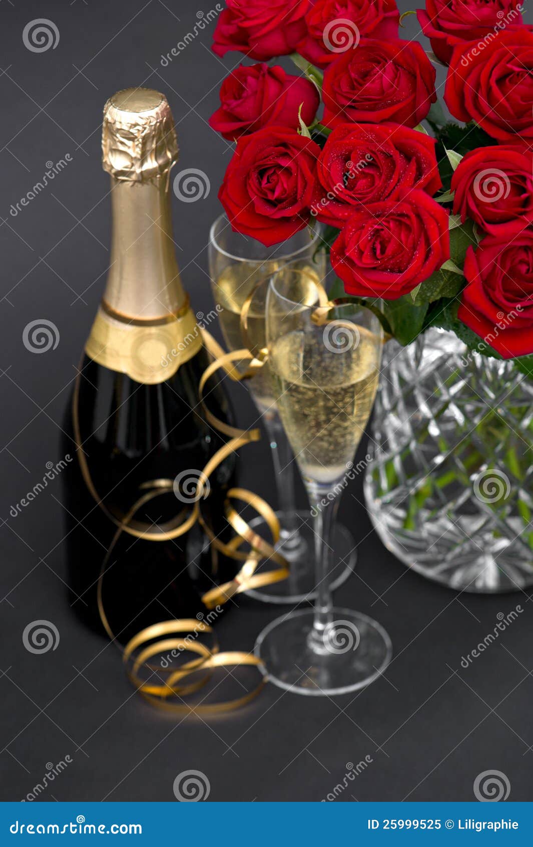 Red Roses and Champagne. Festive Decoration Stock Image Image of