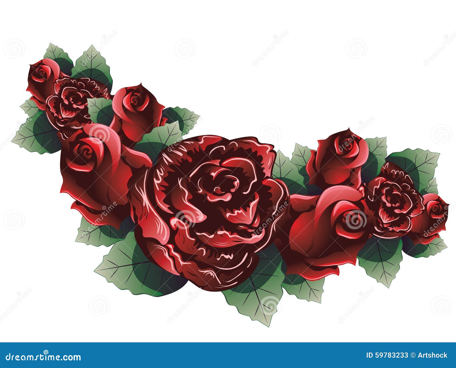 Red Roses with Leaves stock vector. Illustration of spring - 59783233
