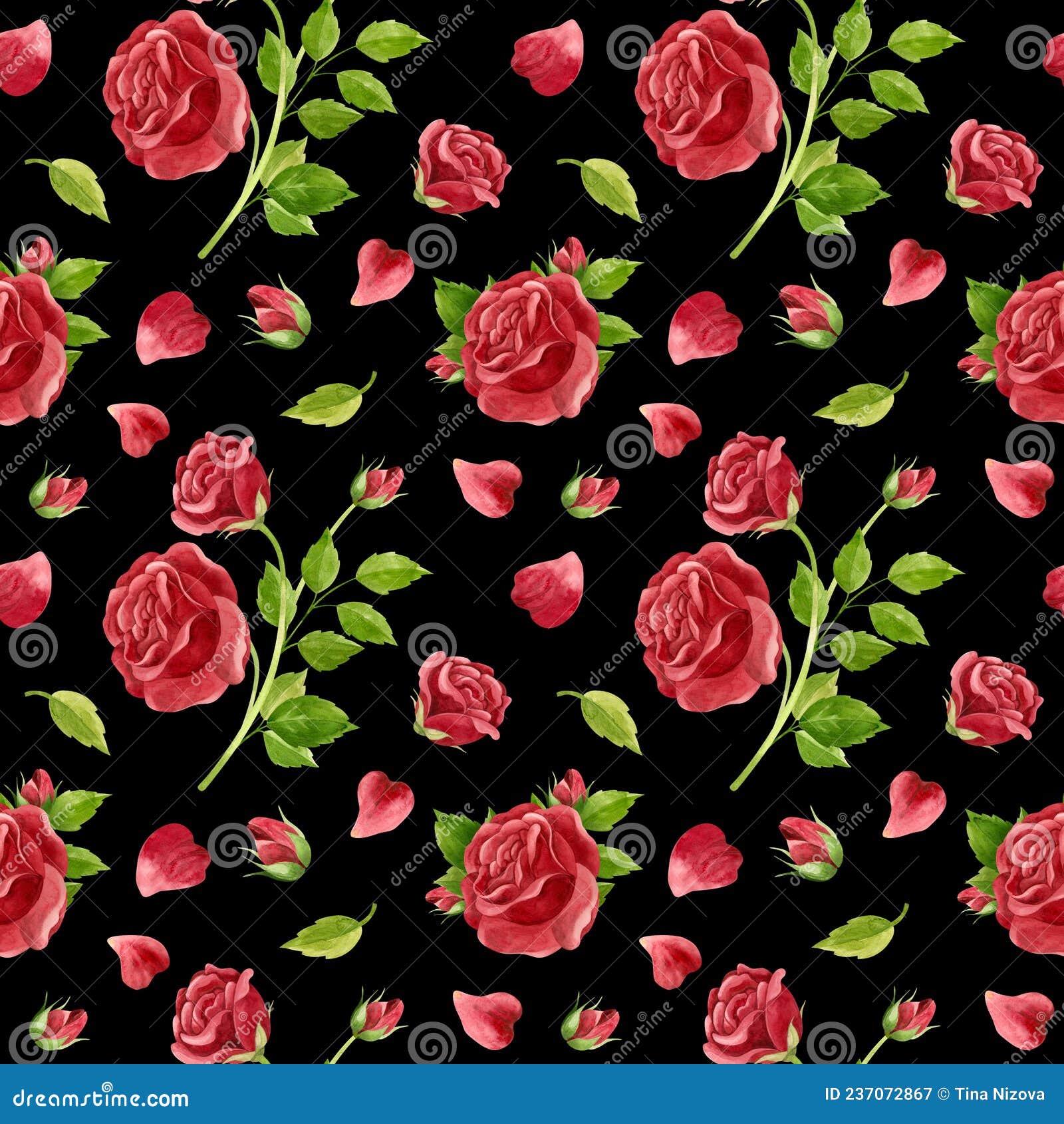 Red Roses Seamless Pattern. Flowers, Buds and Rose Petals Stock ...