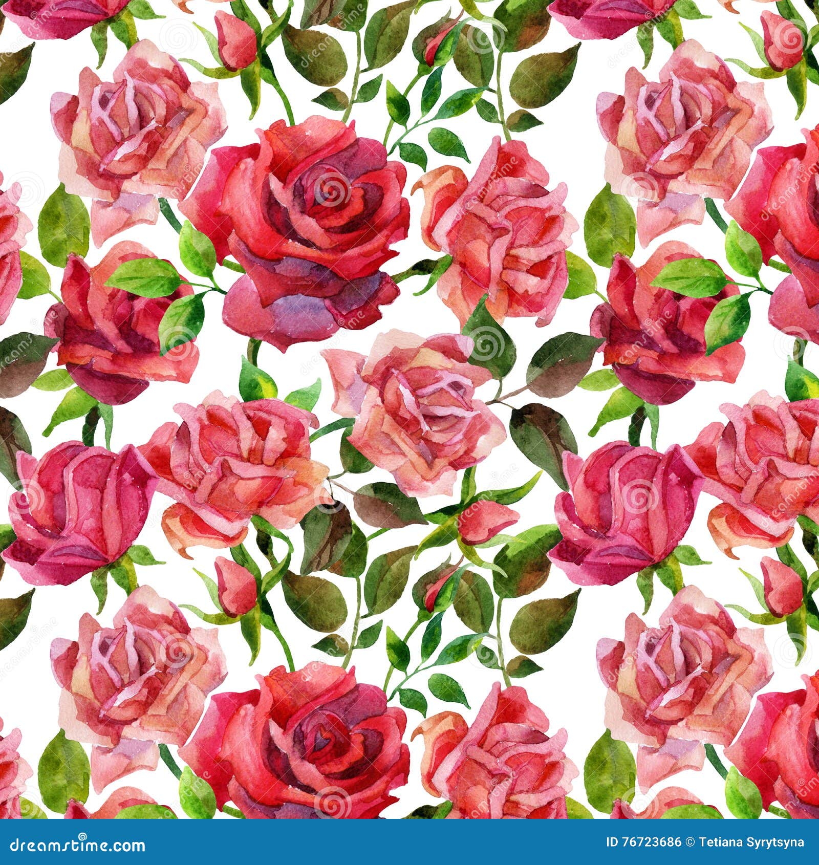Seamless pattern of watercolor red roses. Illustration of flowers