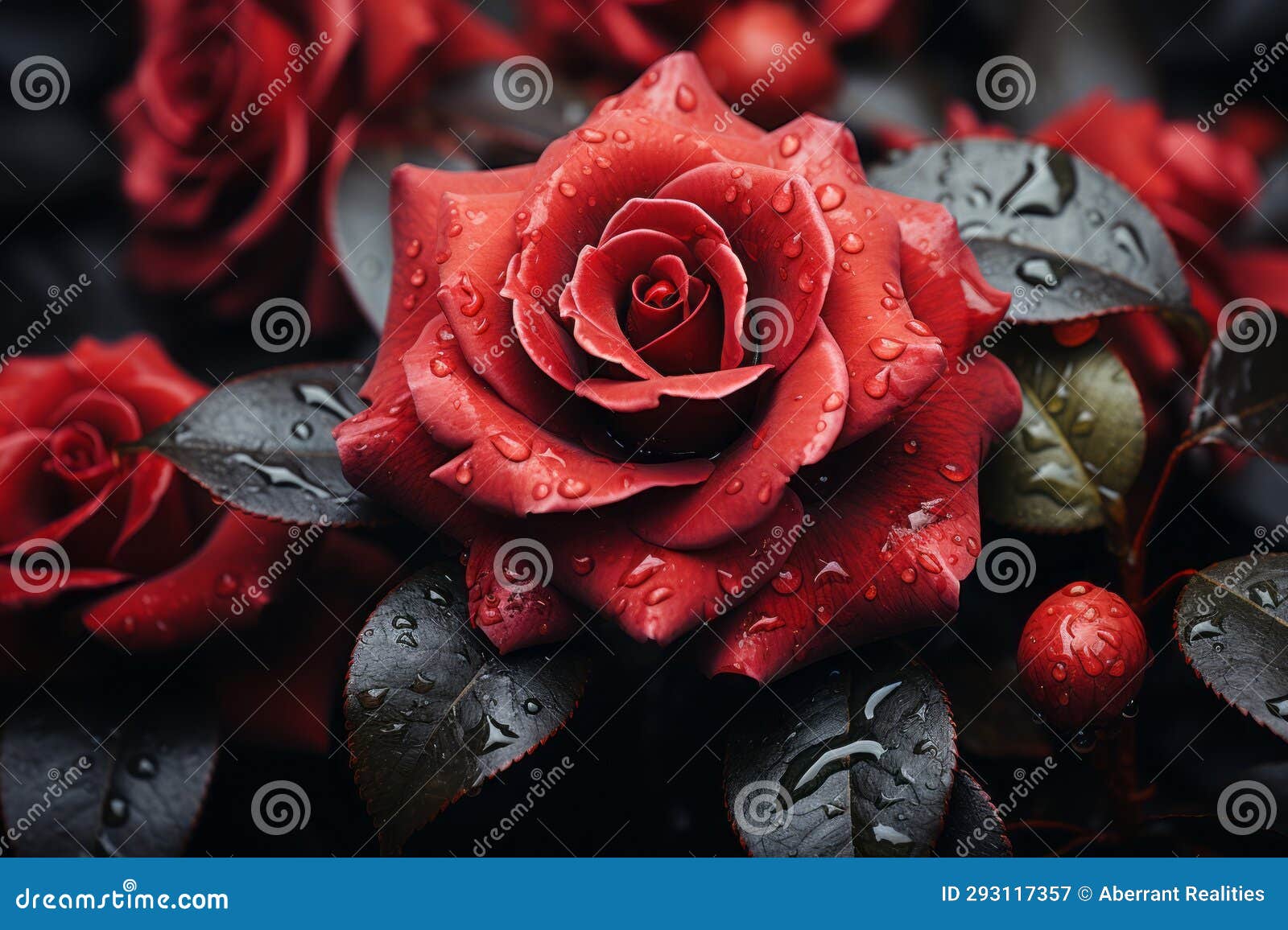 Red Roses with Water Droplets on Them Stock Illustration Illustration