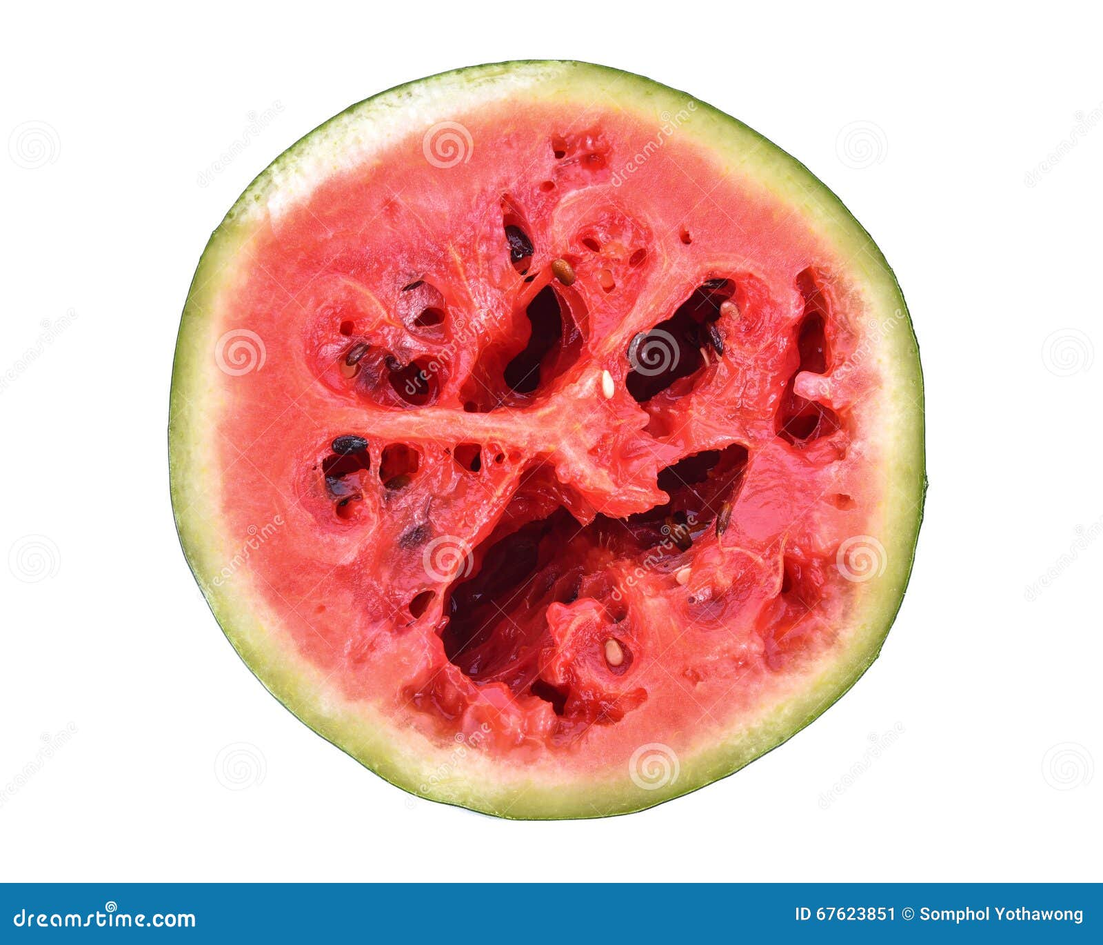 Red Rot Watermelon Cut into Pieces, Placed on a White Background Stock
