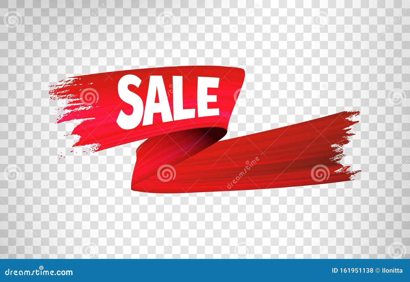 Red Sale Ribbon. Vector 3d Render, Abstract Brush Stroke. Paint Splash