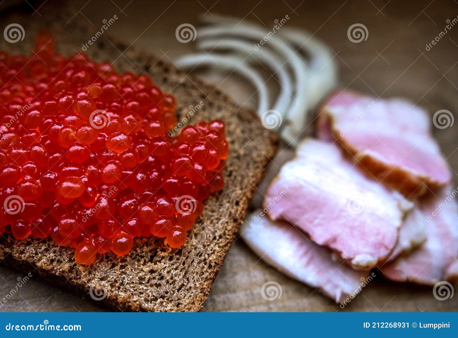 Red Salmon Caviar on a Slice of Rye Bread Stock Image Image of