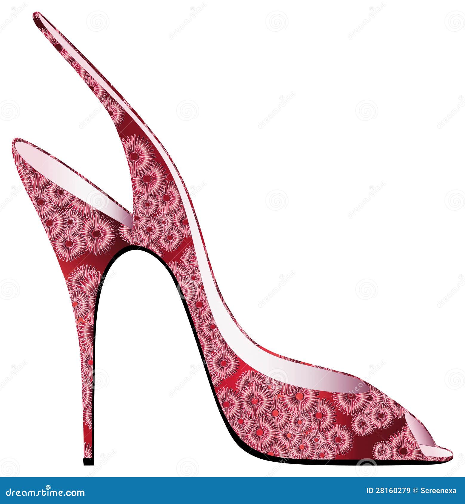 Red Sandal with Appliqued Blossoms Stock Vector - Illustration of dark ...