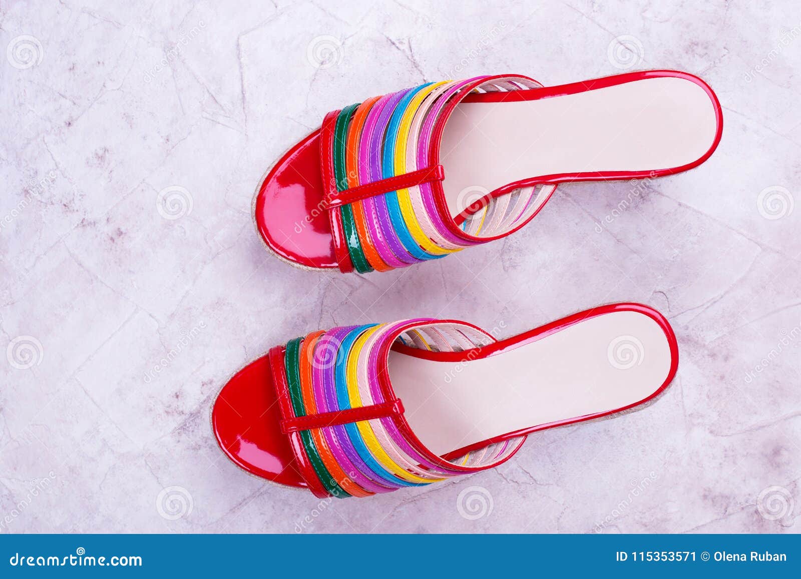 Red Sandals with Colored Stripes Stock Image - Image of lead, beauty ...