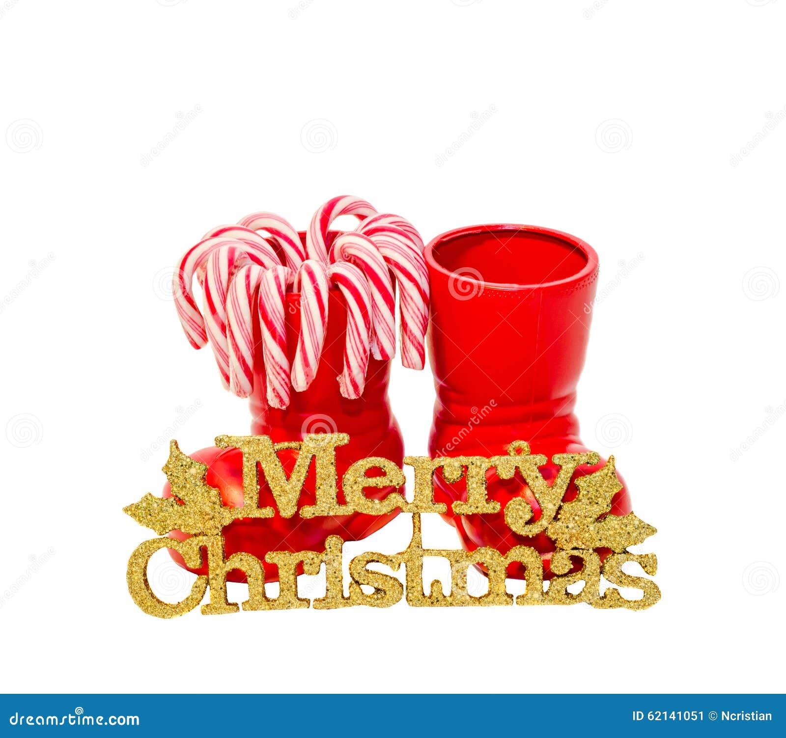 Red Santa Claus Boots with Colored Sweet Lollipops, Candies, Shoes with ...