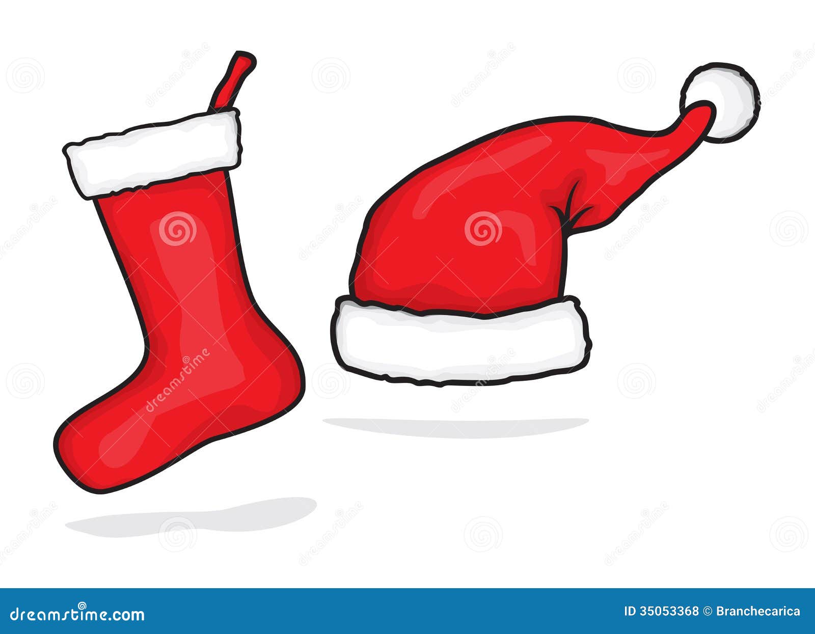 Red Santa Hat and Christmas Stocking Stock Vector Illustration of