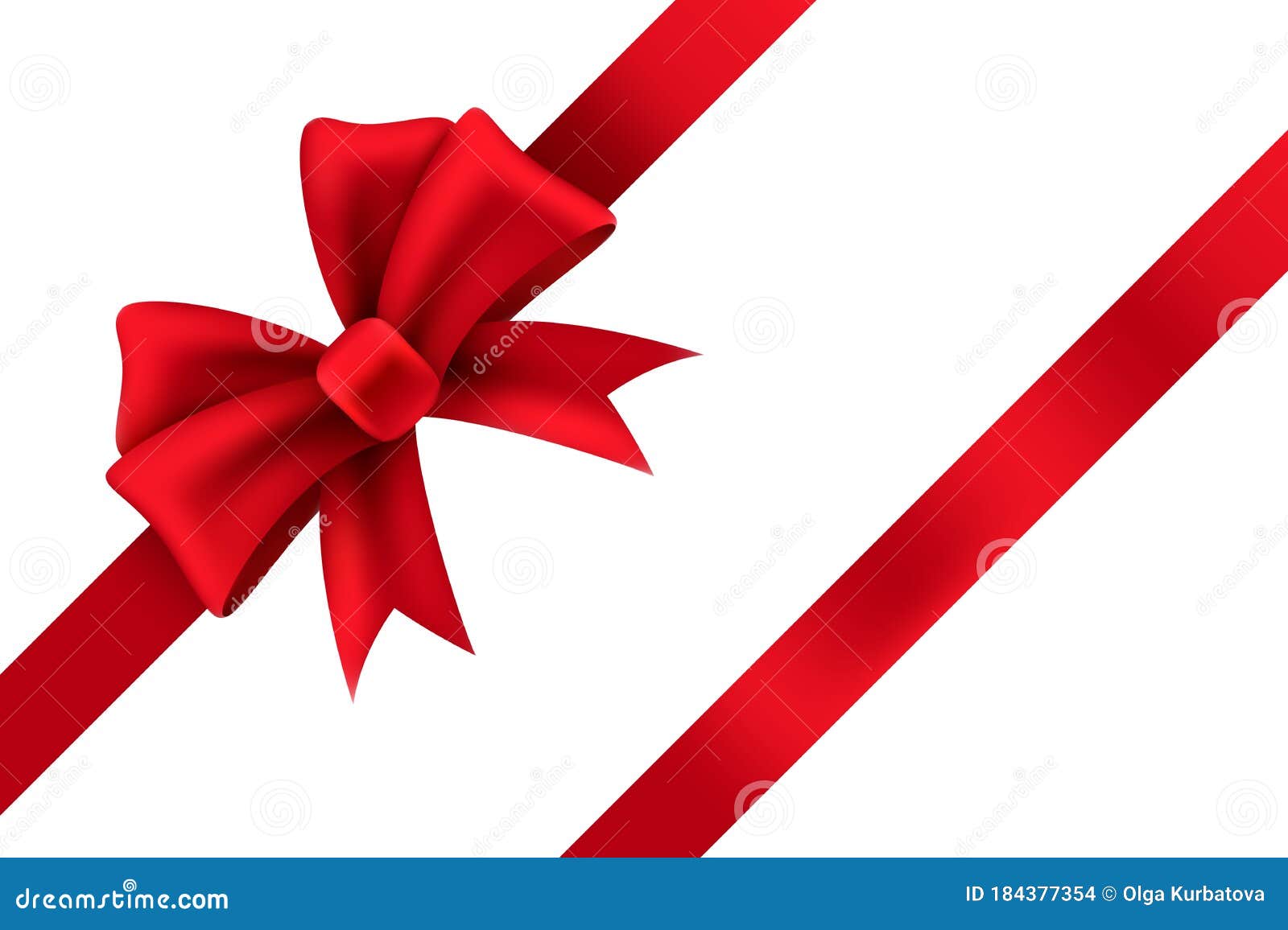 Red Satin Gift Bow. Package of Holiday Present Vector Ribbon Decoration