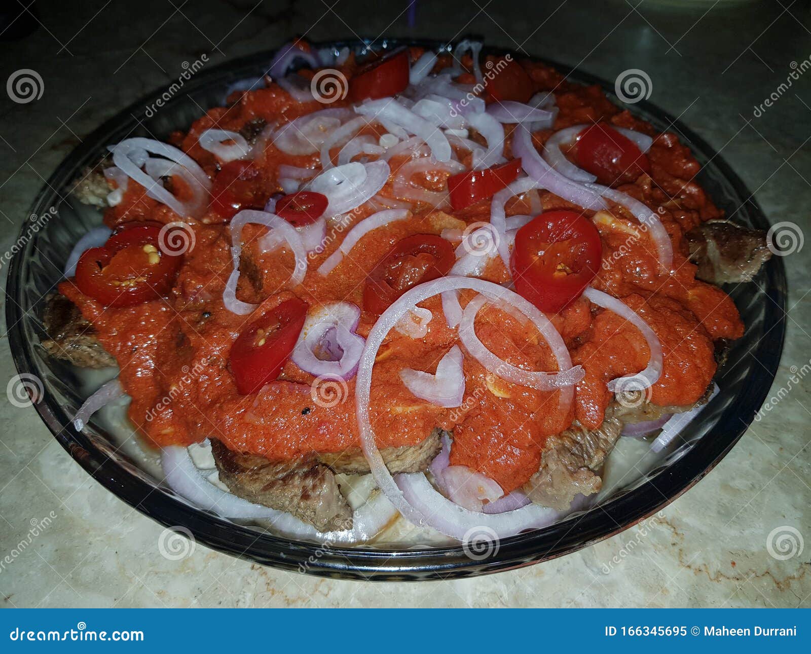 Red Sauce Beef Steak with Onion and Jalapeno Stock Image Image of