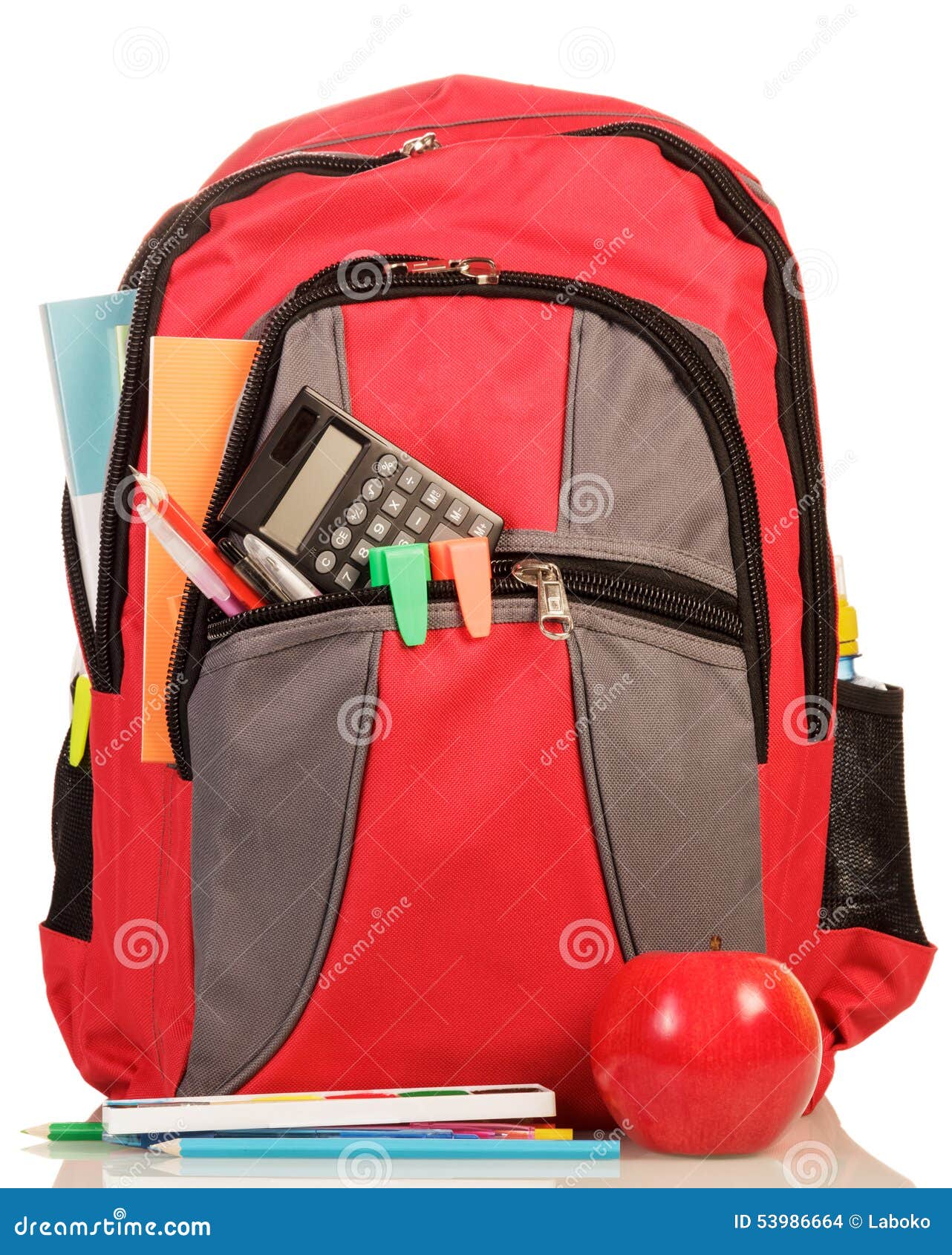 Red School Backpack with Apple Stock Photo Image of luggage, single