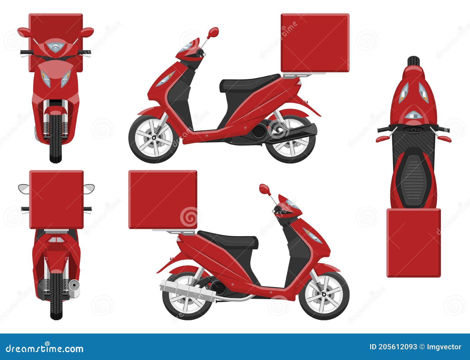 Download Red Scooter Vector Template. Vehicle Branding Mockup Side, Front, Back, Top View Stock Vector ...