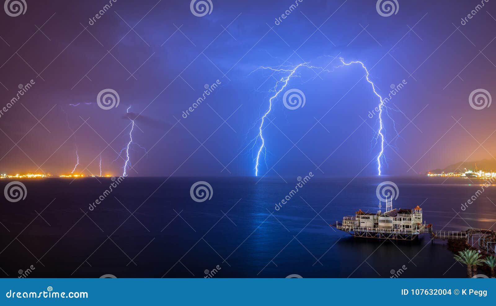 Red Sea Lighting Storm Eilat Israel Stock Photo Image of night