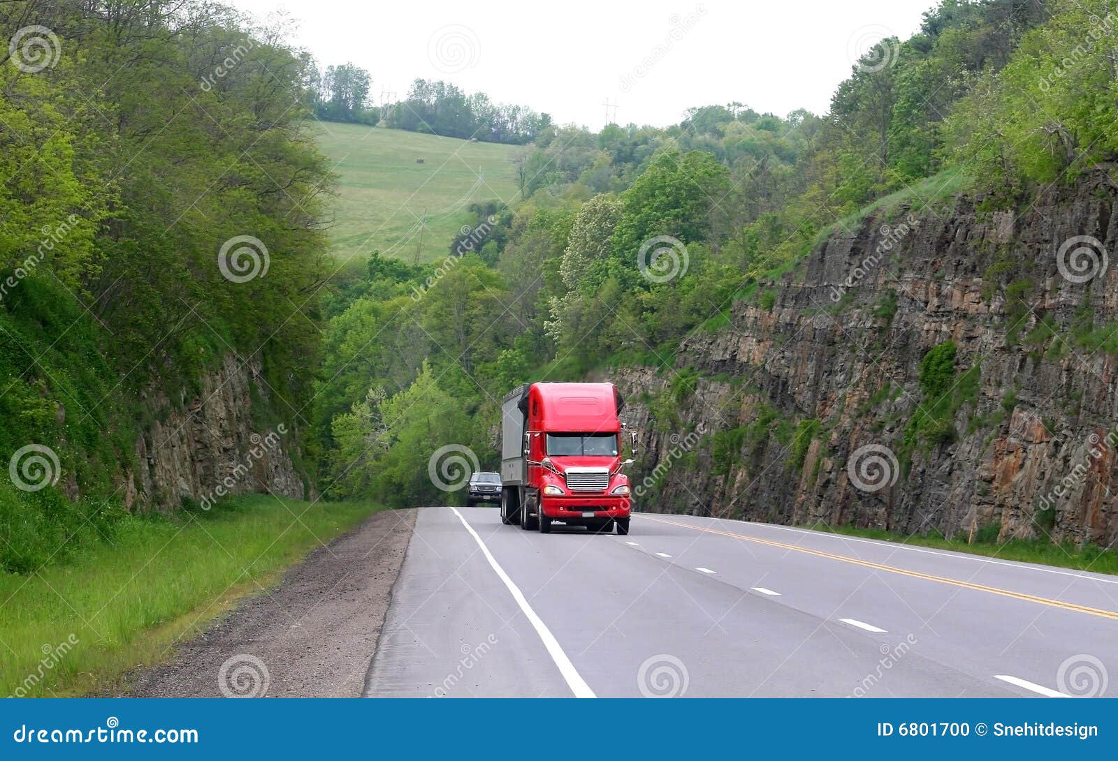Red Semi Truck on Historic Route 6 Stock Photo Image of gray, curve
