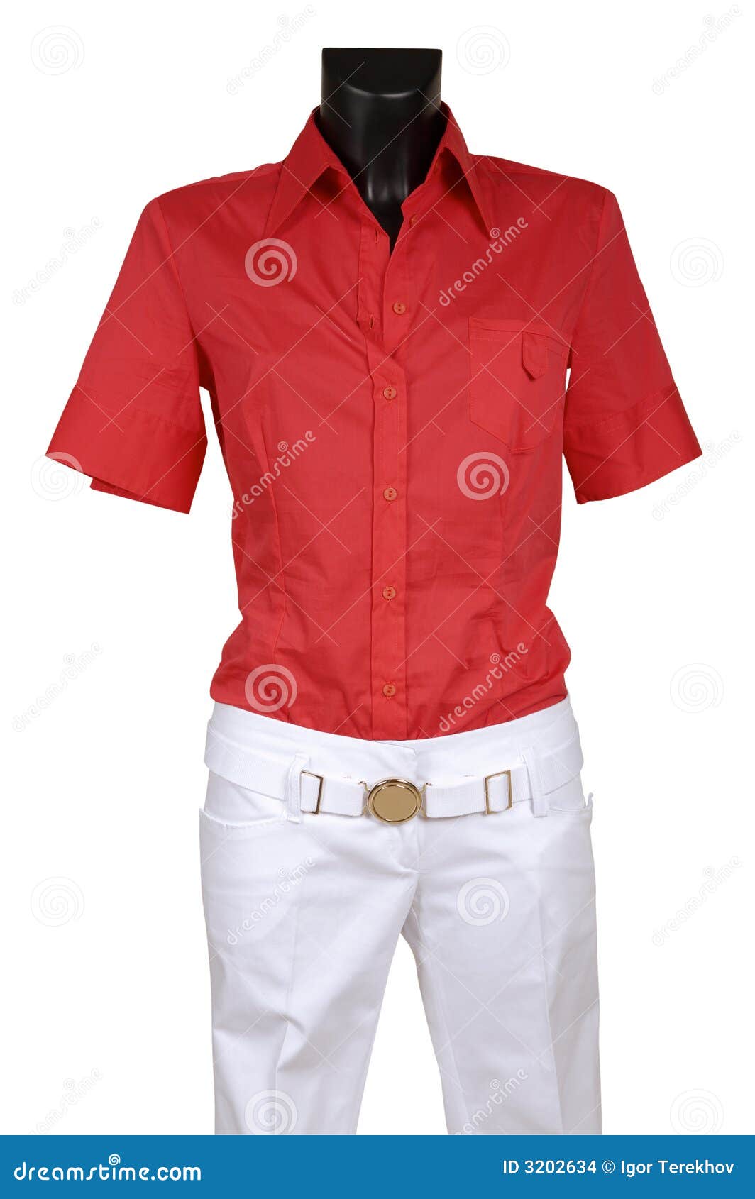Red shirt and white jeans stock photo. Image of isolated 3202634
