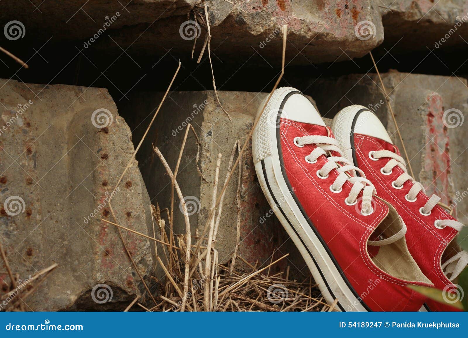 Red Shoes on the Floor of Cement. Stock Image - Image of direction ...