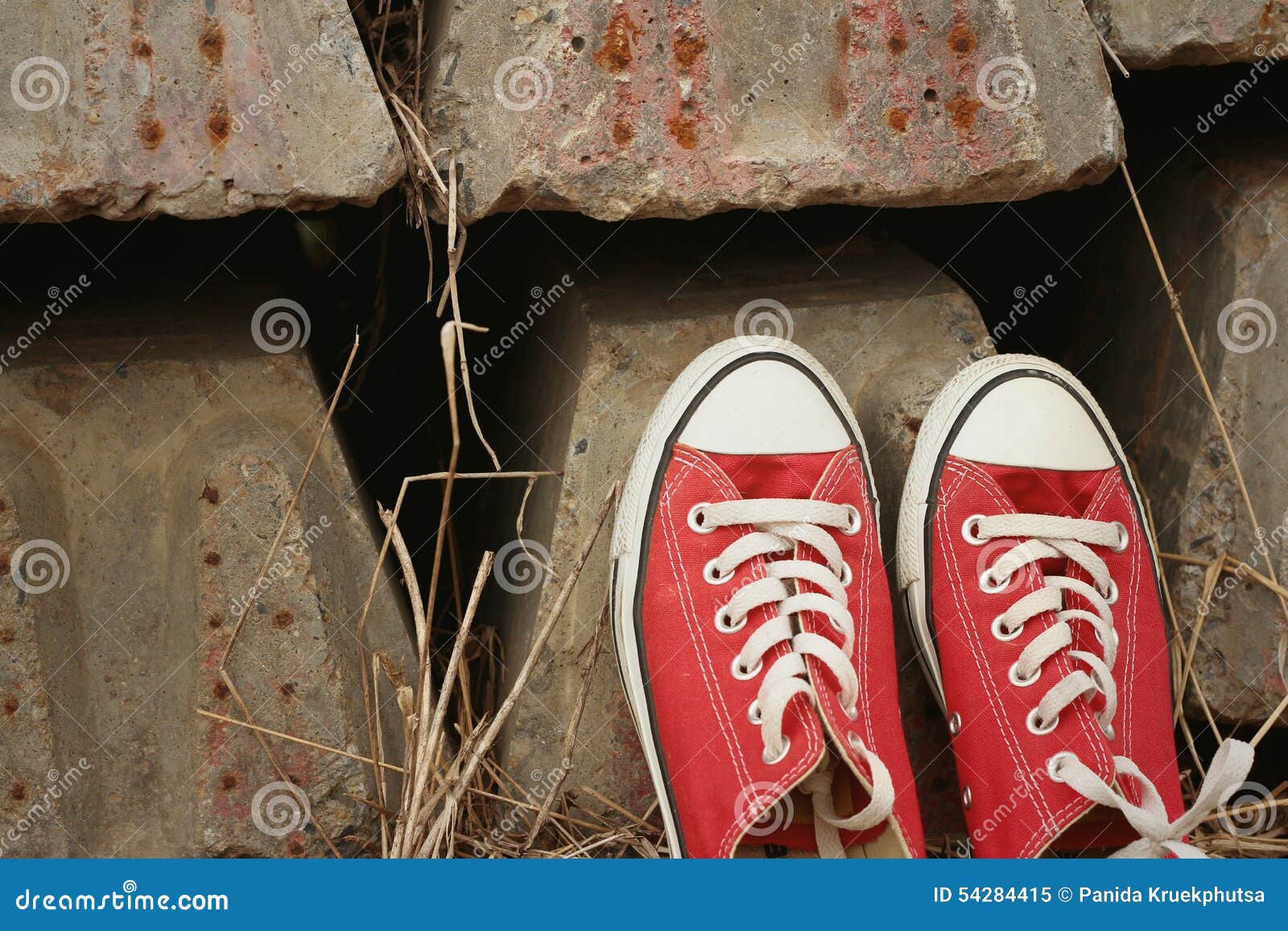 Red Shoes on the Floor of Cement. Stock Image - Image of people, youth ...