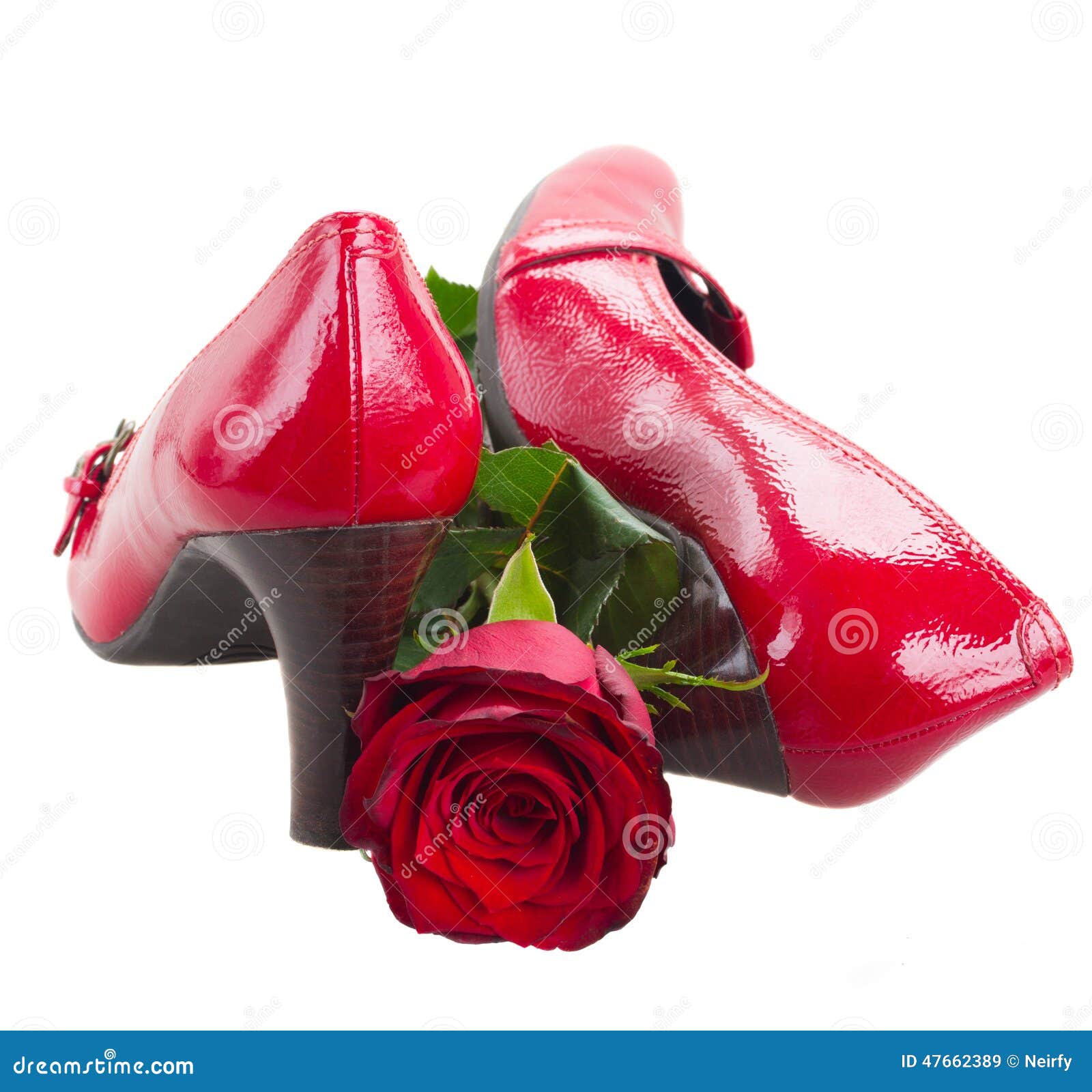 Red shoes with rose flower stock image. Image of ladies - 47662389