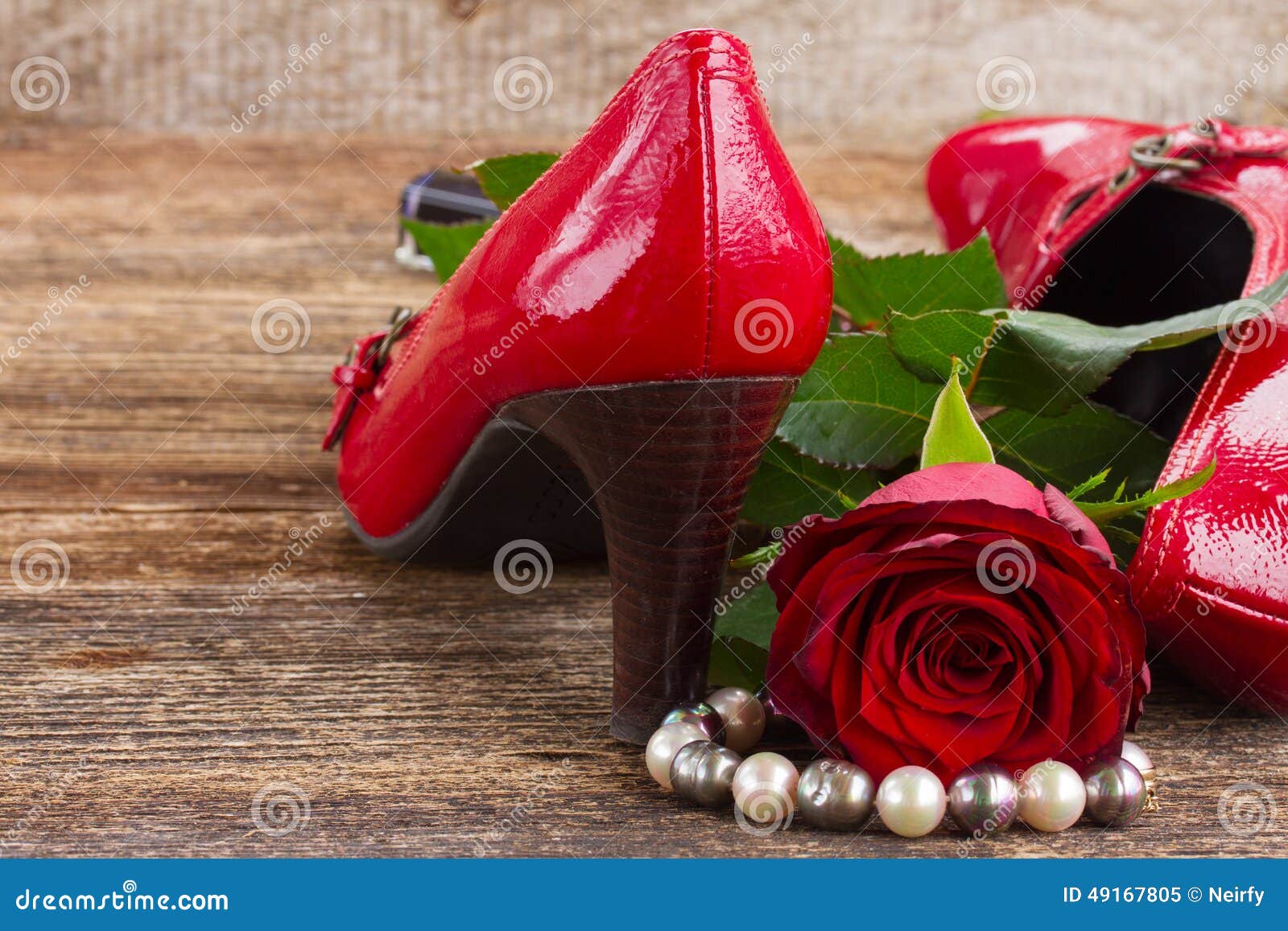 Red shoes with rose flower stock image. Image of glamour - 49167805