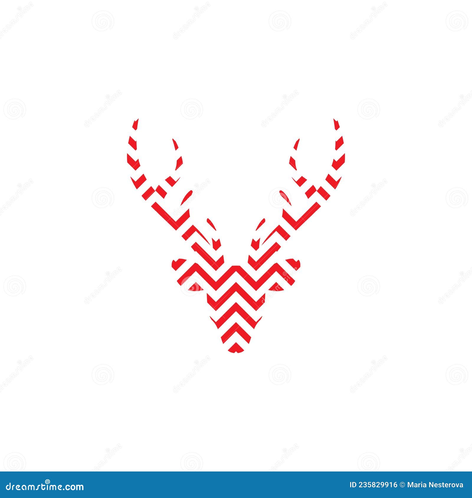 red silhouette of deer head with zigzag geometric .  flat icon  on white background
