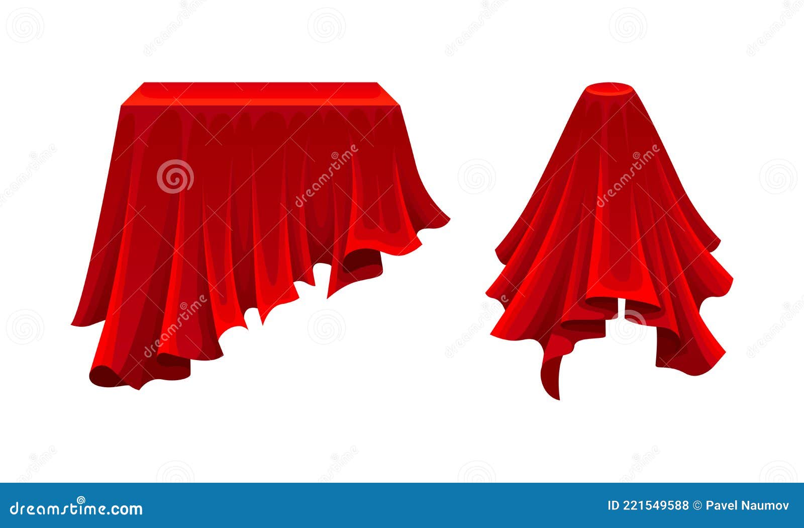 Red Silk Cloth or Smooth Fabric Covering Different Objects Vector Set ...