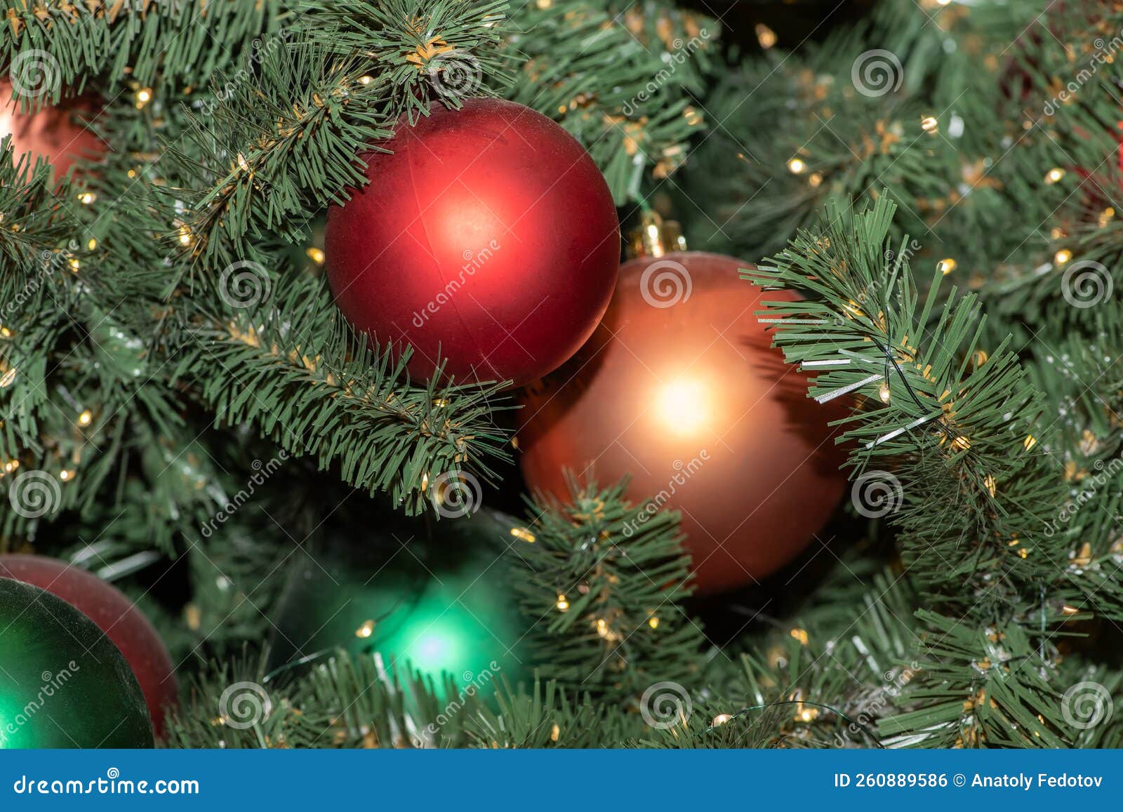 Red and Silver Christmas Balls on Christmas Tree Stock Photo Image of