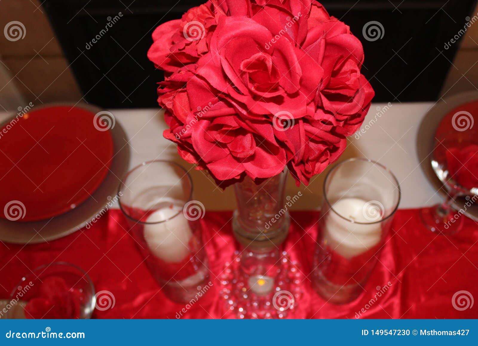 Red and Silver Table Setting Stock Photo Image of setting