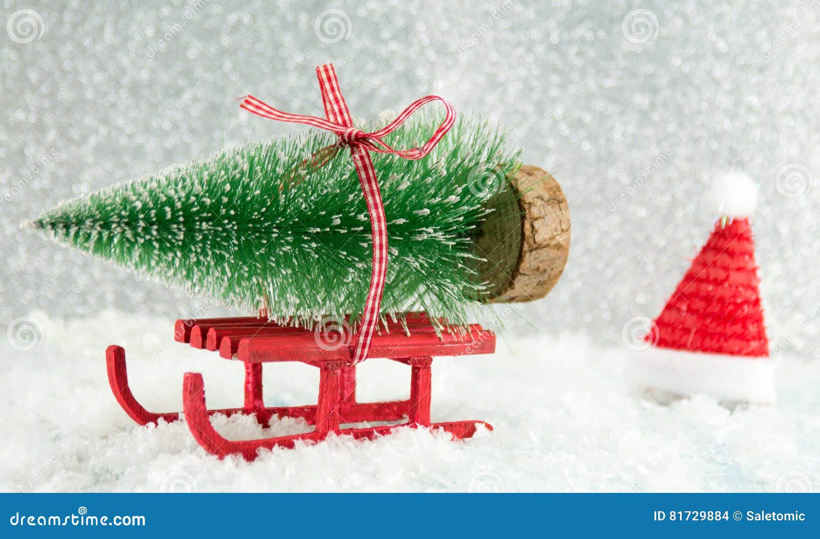 Red Sleigh Carrying a Small Christmas Tree Stock Photo Image of santa, sleigh 81729884