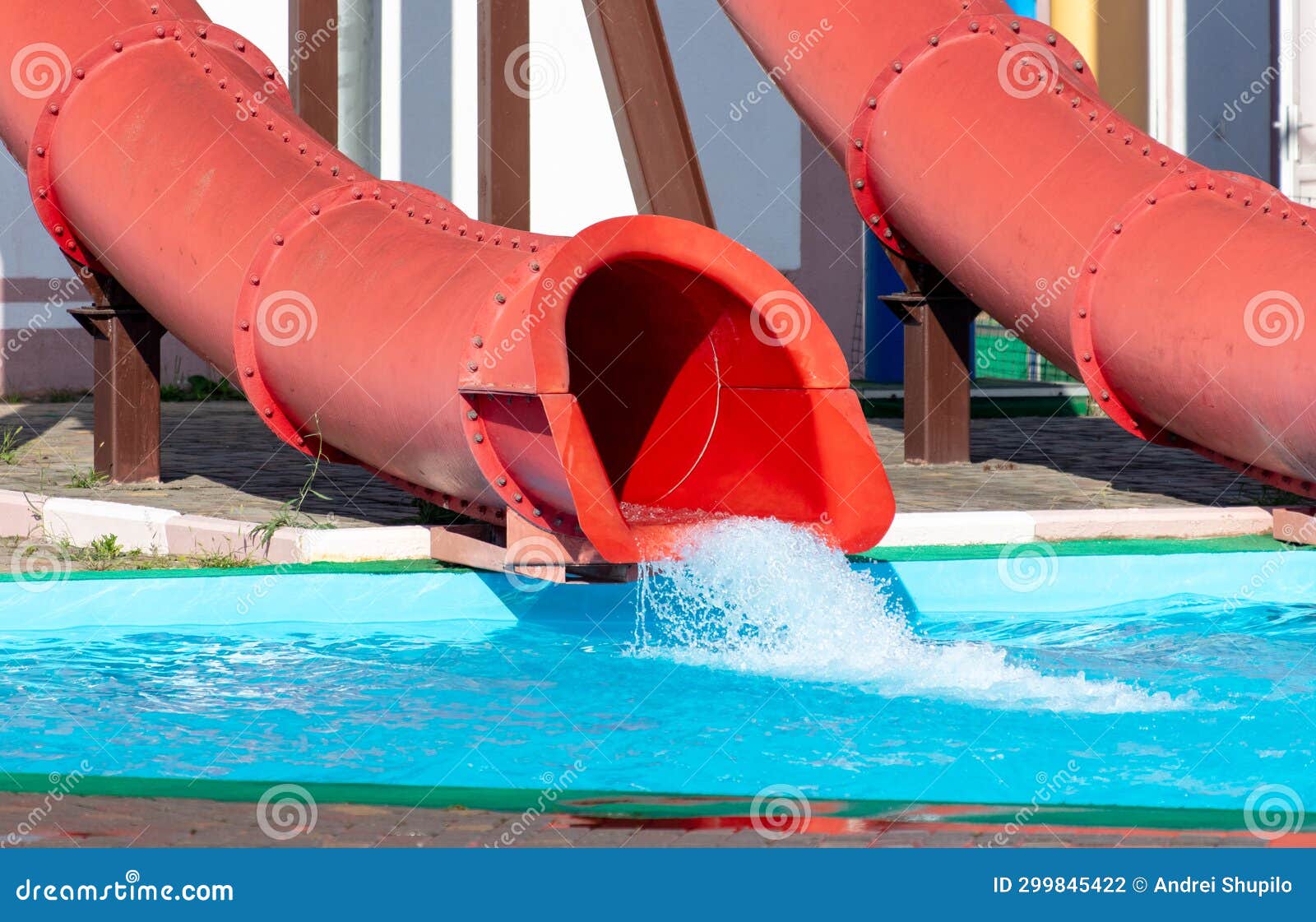 Red Slide in the Pool of the Water Park Stock Photo - Image of holiday ...