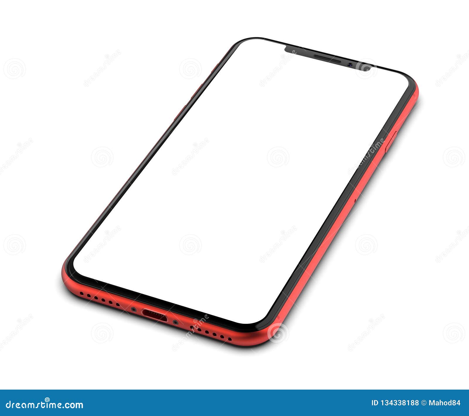 Red Smartphone with Blank Screen, Isolated on White Background. Stock
