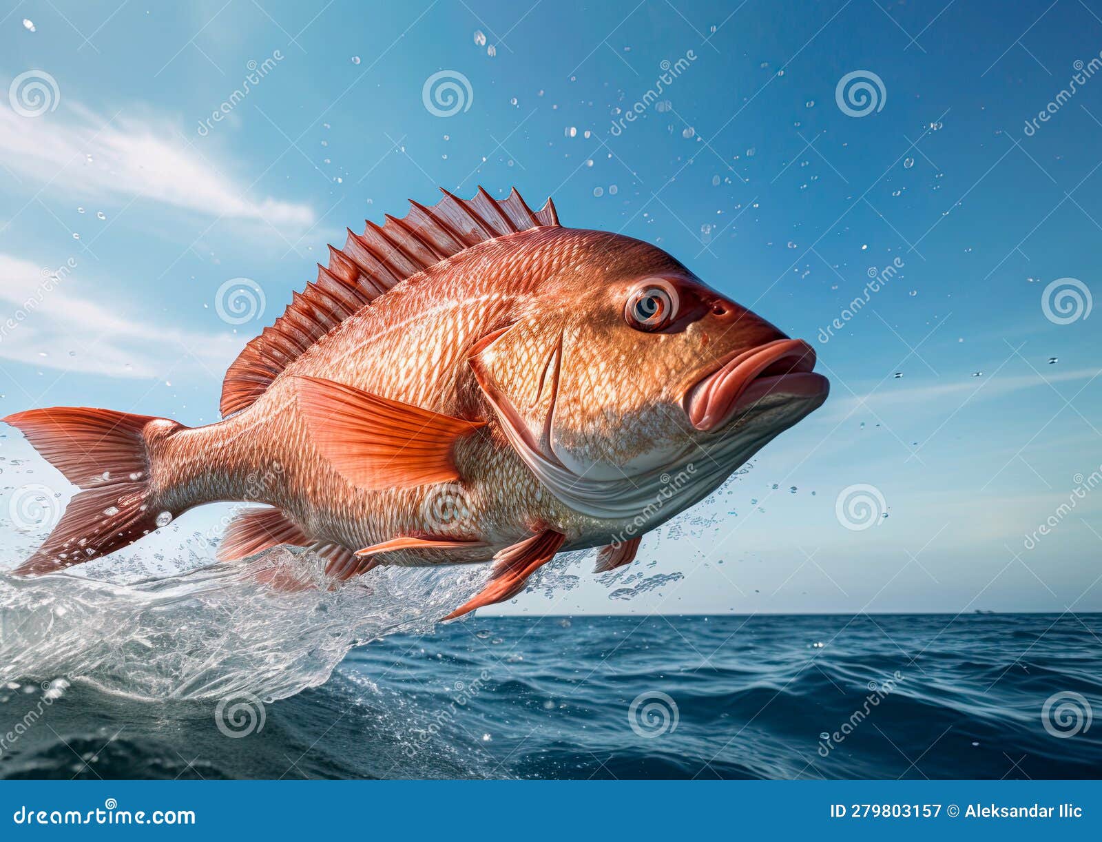 Red Snapper Jumping Out of the Ocean Water. Ai Generative Stock  Illustration - Illustration of swim, blue: 279803157