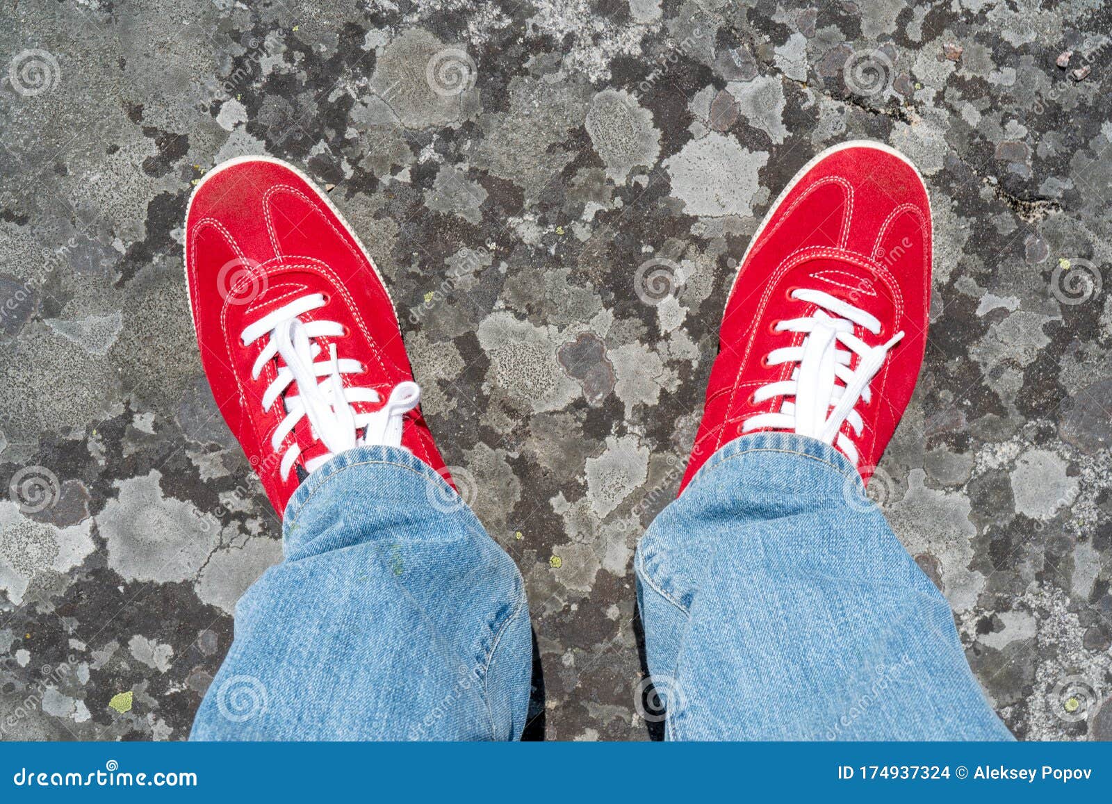 Red Sneakers with White Laces. Stock Photo - Image of laces, street ...