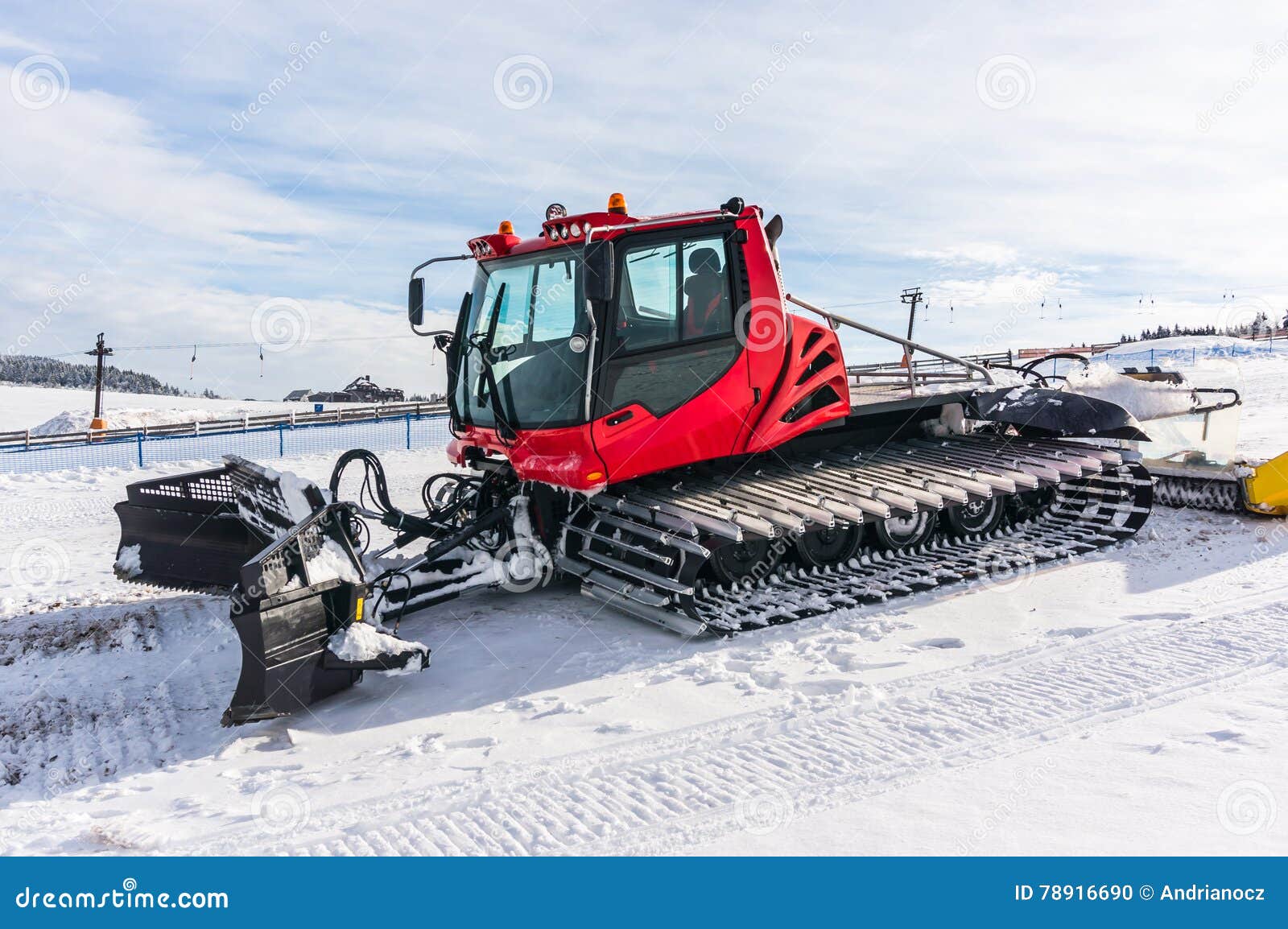 Red Snowgrooming Machine on Snow Stock Photo Image of outdoor