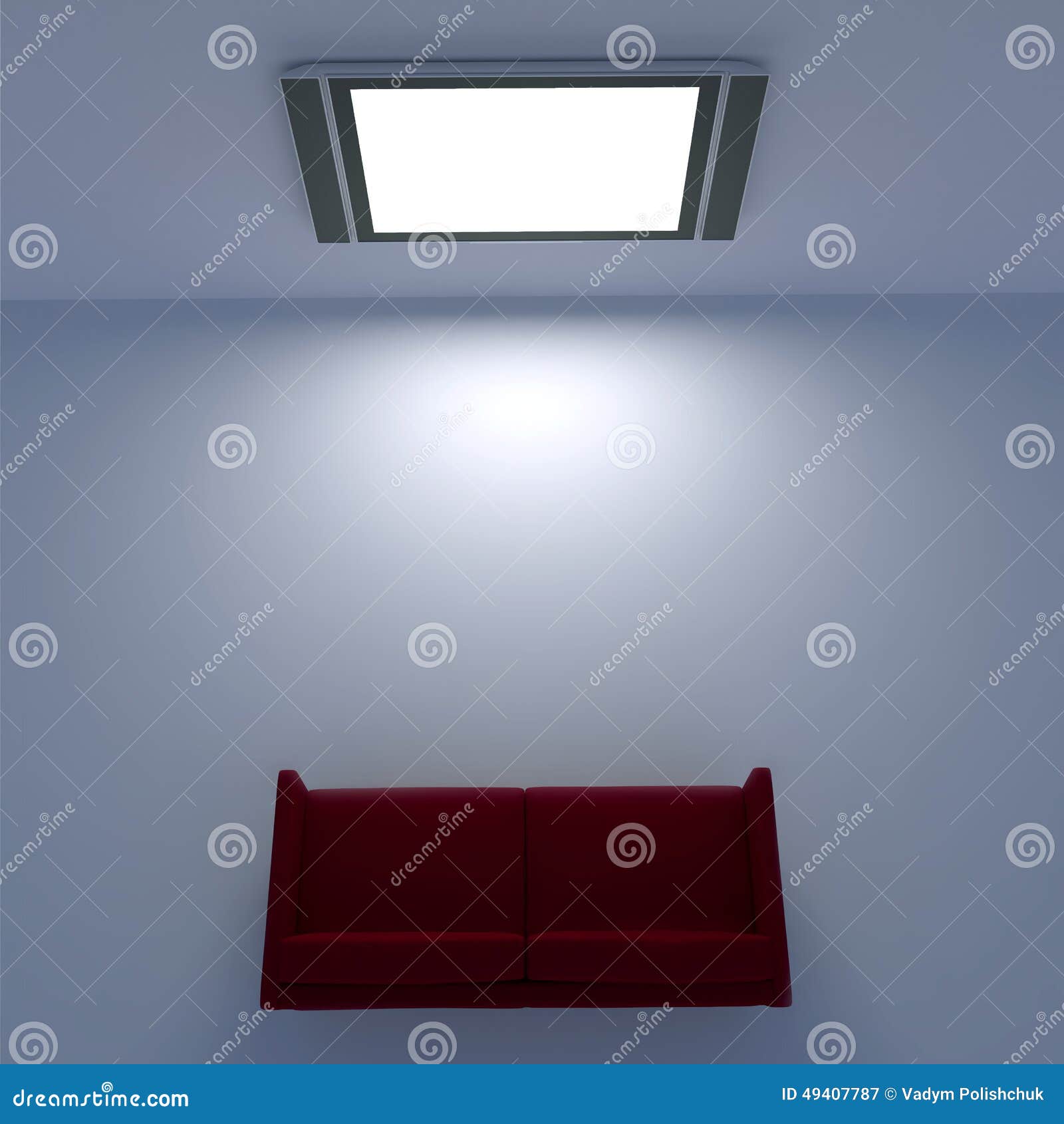 Red Sofa with a Flat Screen TV on the Wall Stock Illustration