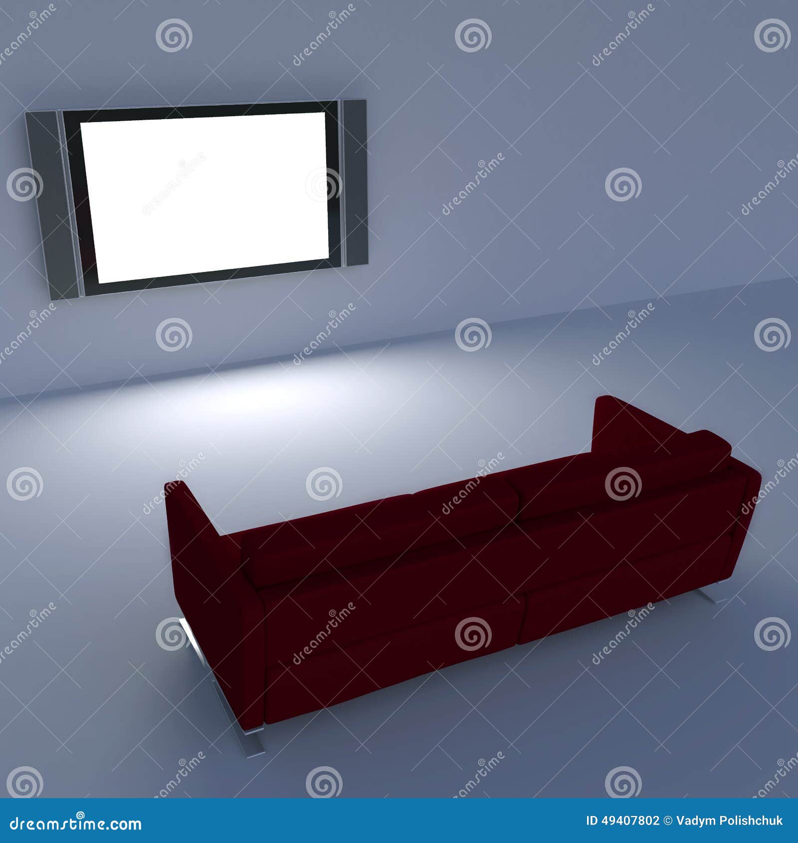 Red Sofa with a Flat Screen TV on the Wall Stock Illustration