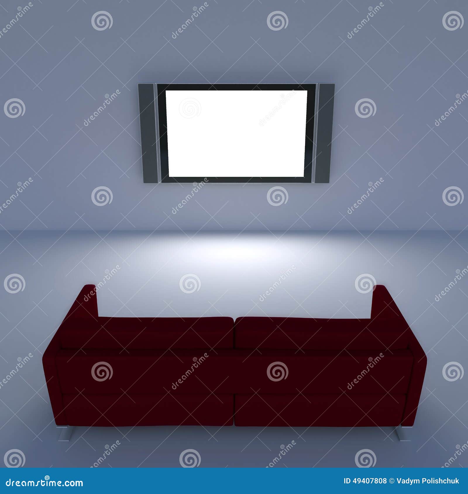 Red Sofa with a Flat Screen TV on the Wall Stock Illustration