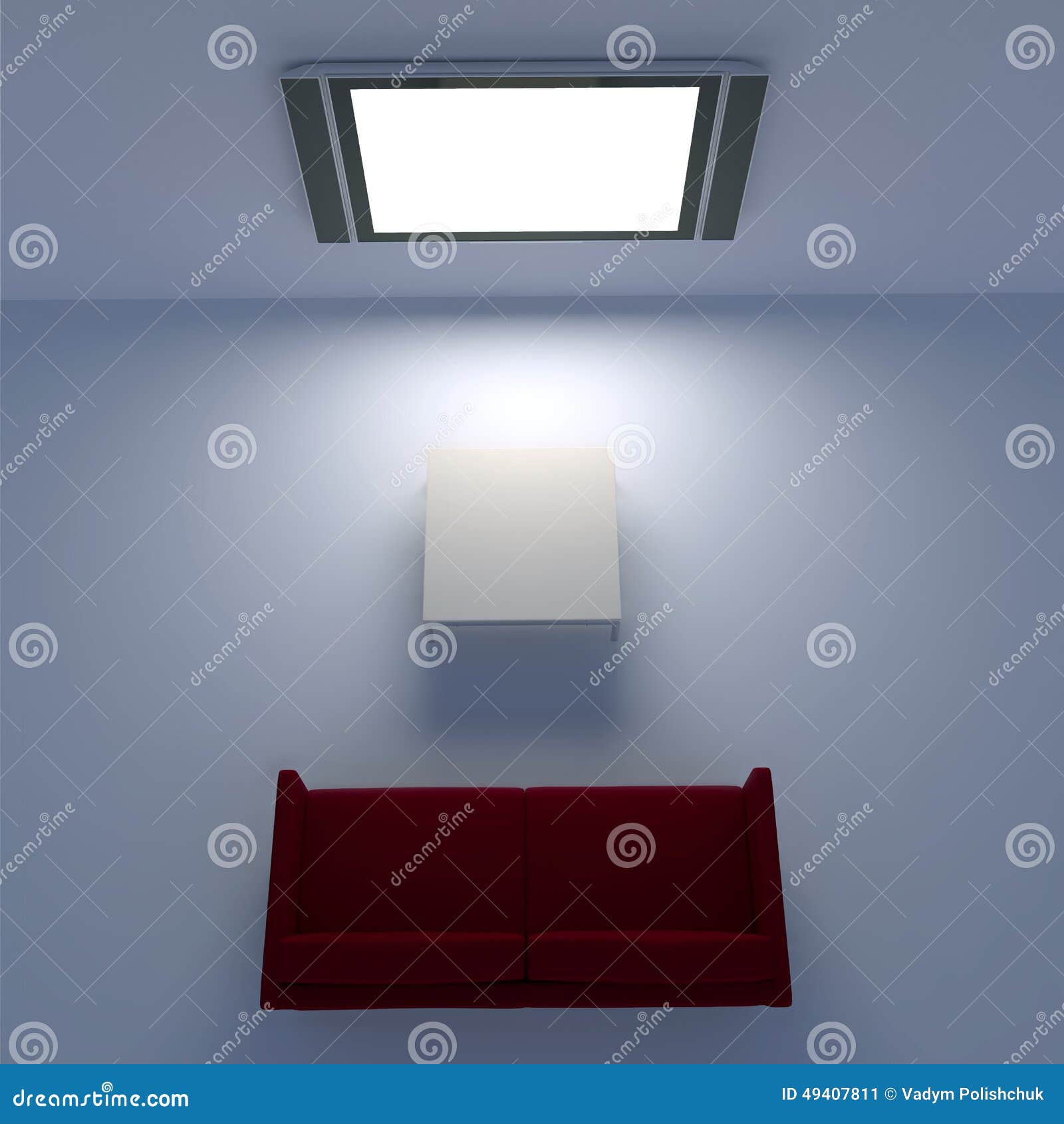 Red Sofa with a Flat Screen TV on the Wall Stock Illustration