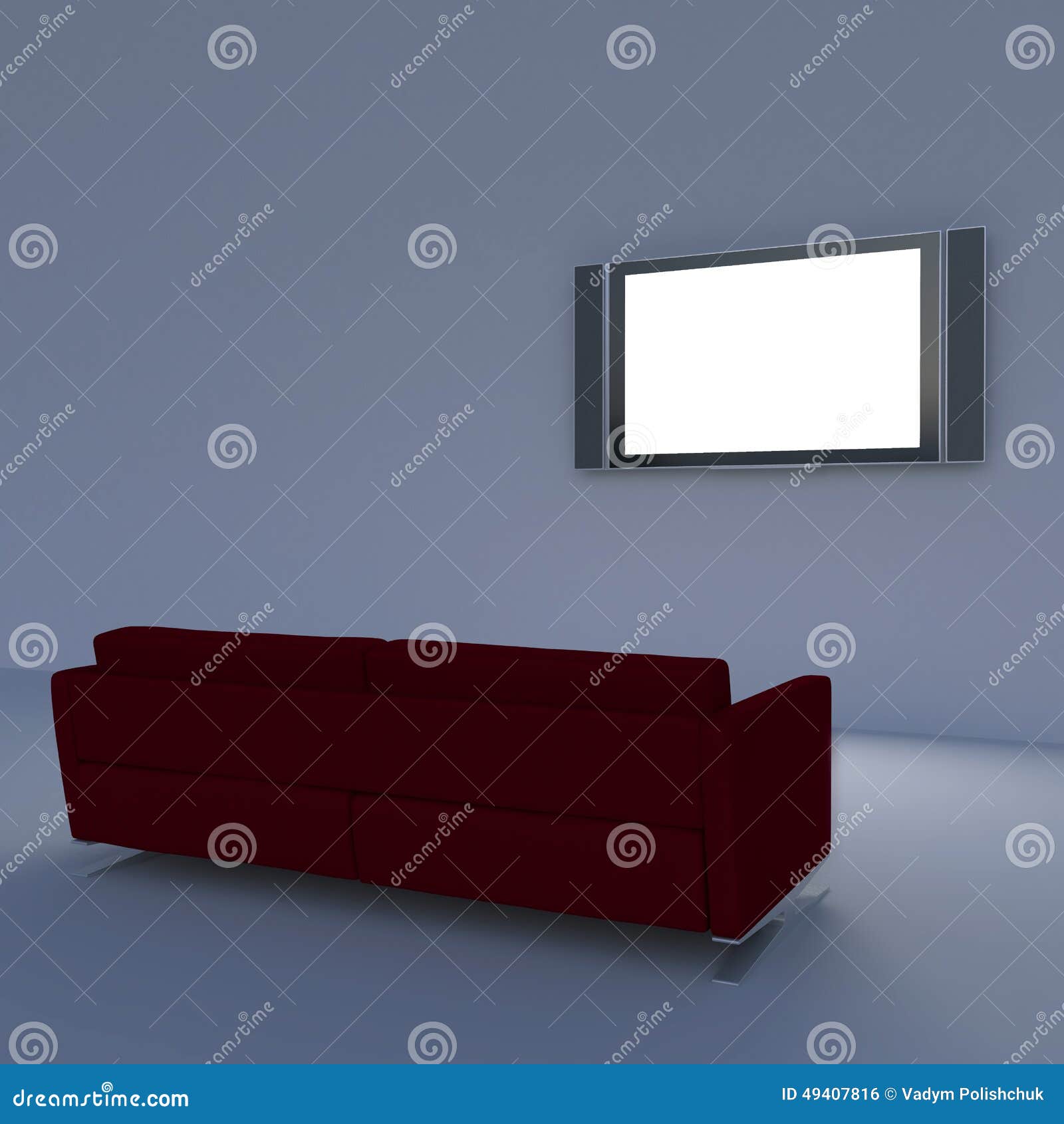 Red Sofa with a Flat Screen TV on the Wall Stock Illustration