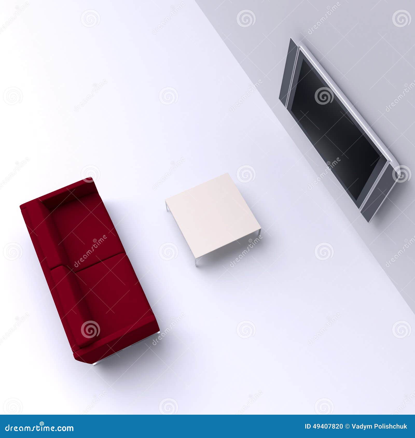 Red Sofa with a Flat Screen TV on the Wall Stock Illustration